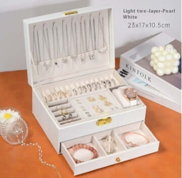 3 Layer Waterproof Jewelry Organizer Box for Necklaces, Rings & Earrings - Travel-Friendly Storage Case with Secure Clasp | Perfect for Home, Travel & Gift Giving