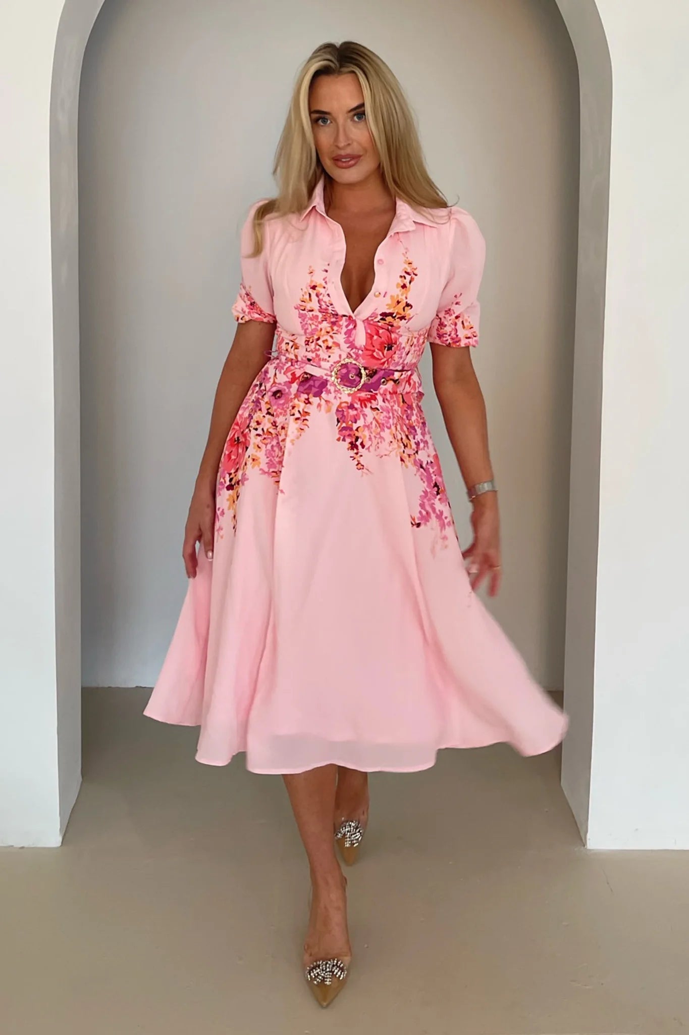 Holland Border Print Midi Dress for Women - Floral Pink Summer Dress | Perfect for Beach Vacation, Garden Party & Casual Outings