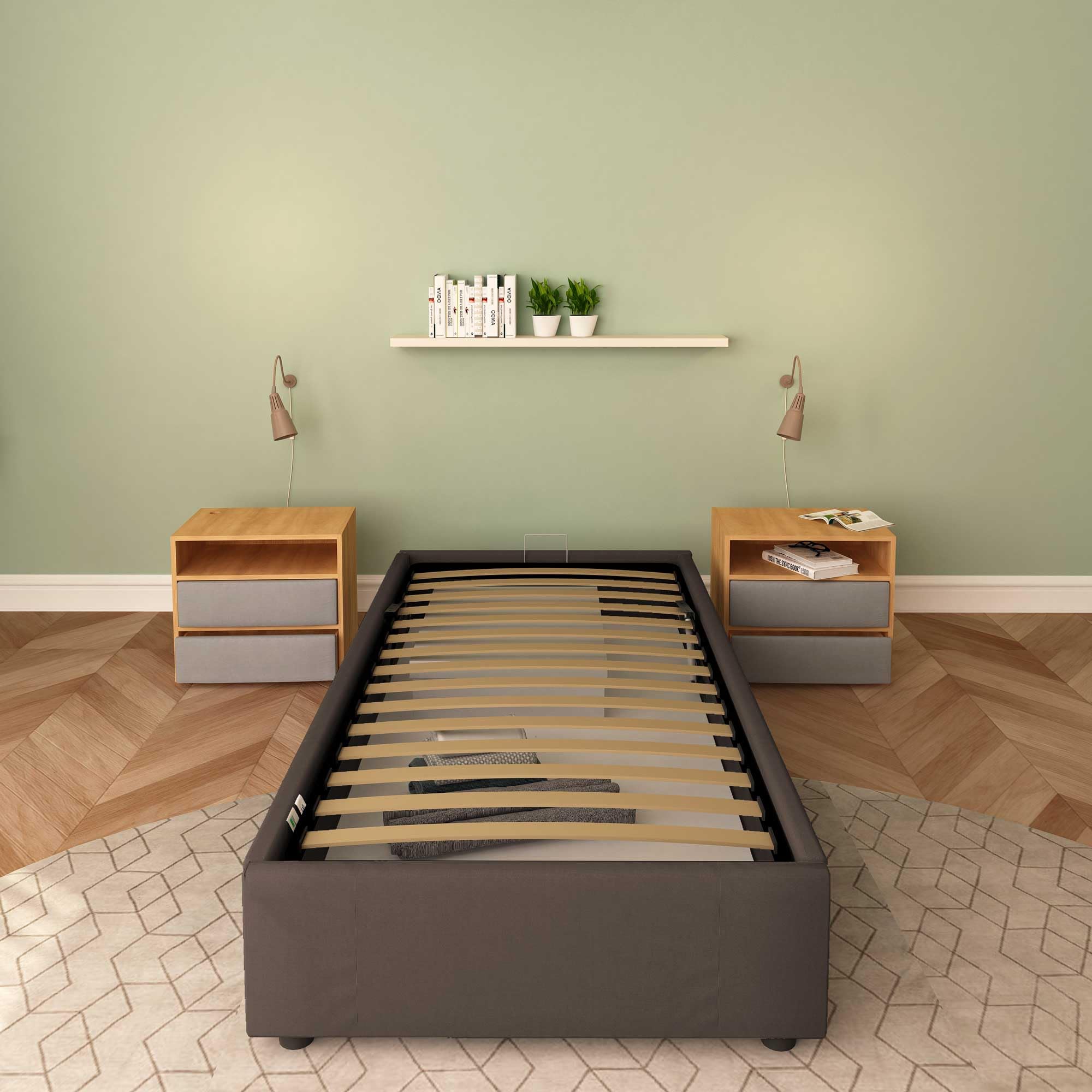 Baldiflex Cloe Square and Half Bed with Fabric Storage, No Headboard, Slatted Base for Mattresses, 100 x 200 cm, Brown - Perfect for Small Bedrooms, Guest Rooms, and Space-Saving Solutions