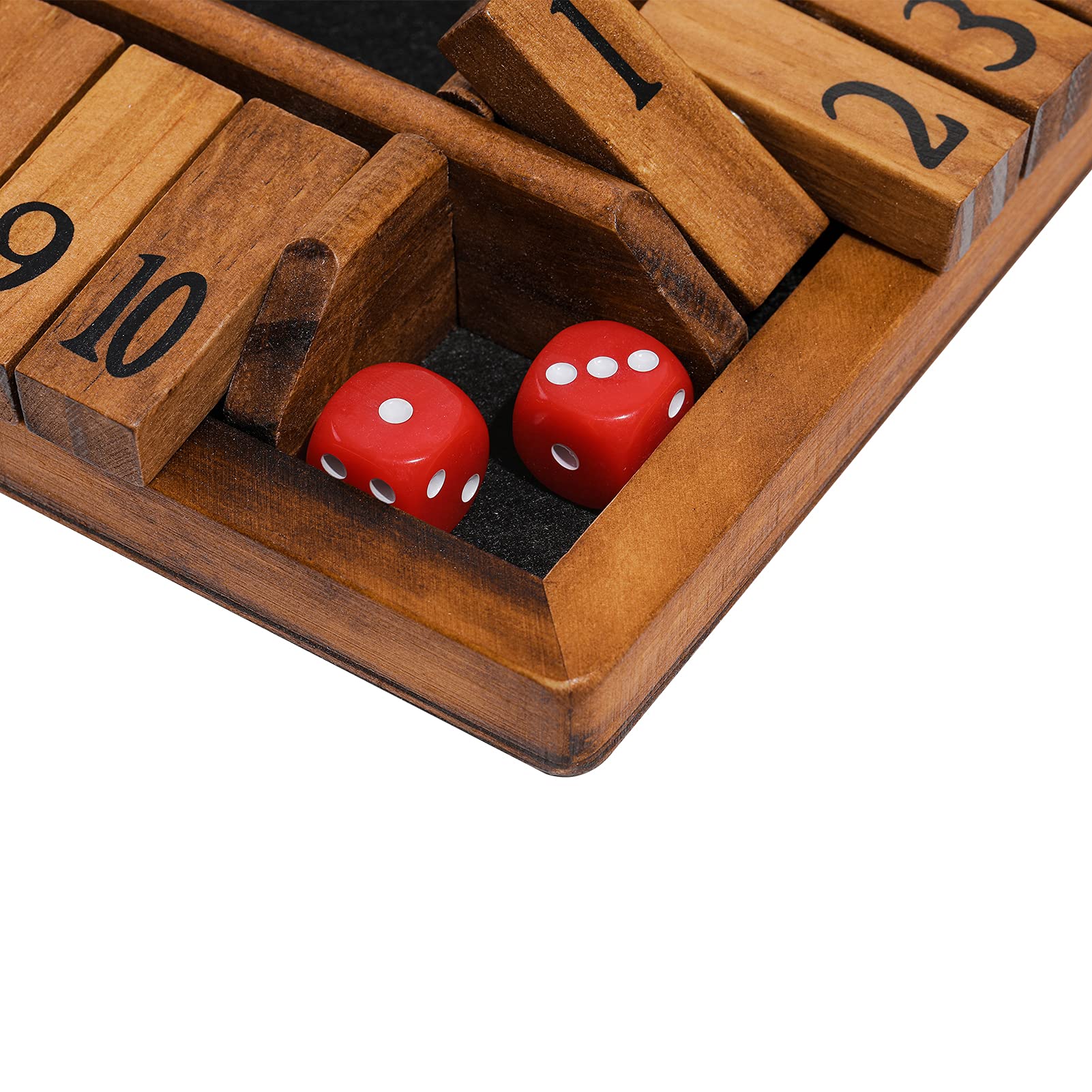 Shut The Box Wooden Board Game for 1-4 Players - Educational Family Fun with 10 Dice & Instructions - Kids & Adults Pub Dice Game (12 Inch) - Perfect for Family Game Nights, Classroom Learning & Bar Entertainment