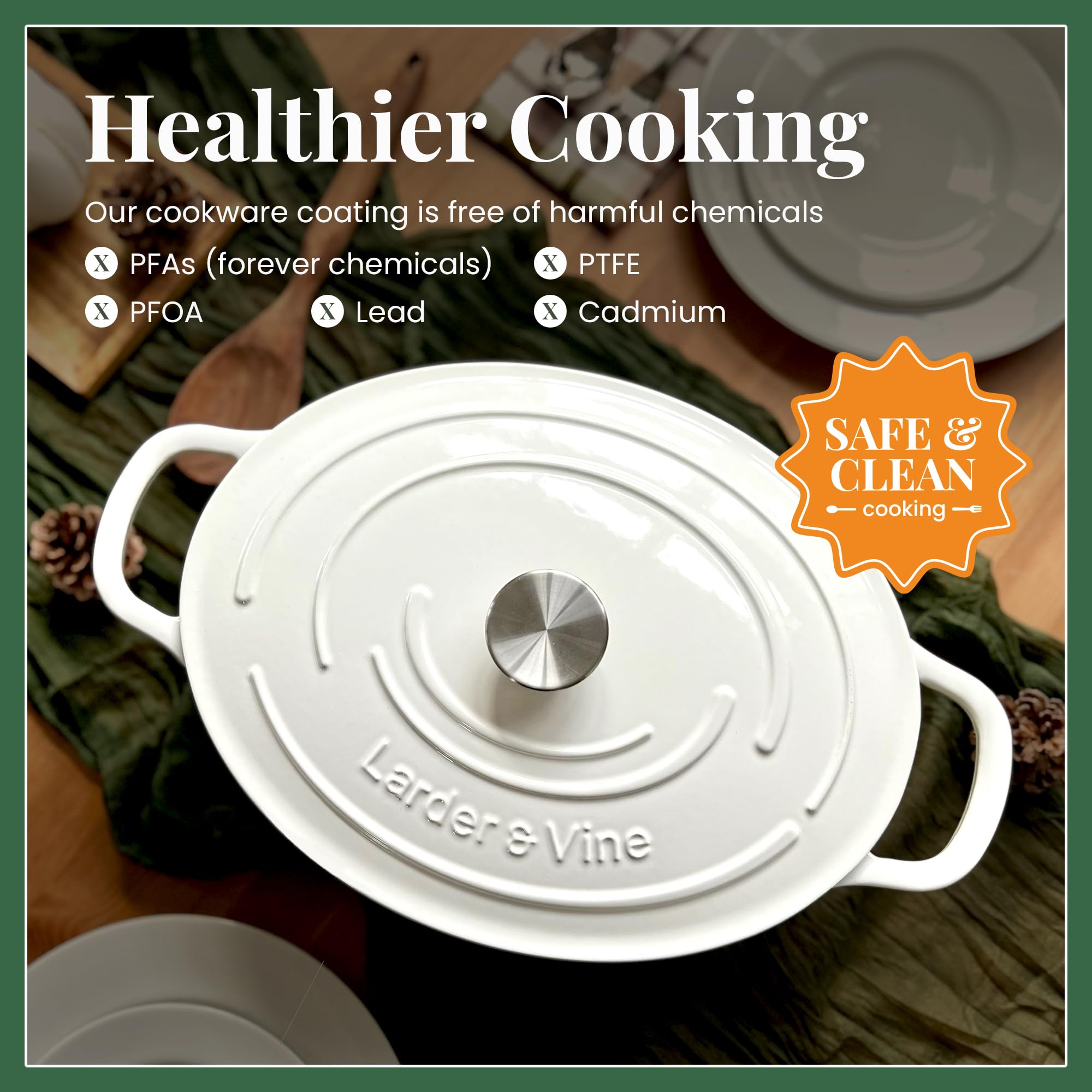Premium Enameled Cast Iron Dutch Oven 8 Quart with Lid – Heavy Duty Oven & Stovetop Safe Cookware for Bread Baking, Sourdough, Stews & Roasting – Compatible with All Cooktops & Oven Safe to 500°F – Perfect for Home Chefs & Professional Kitchens