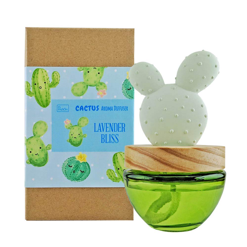 ES PAZION Cactus Oil Diffuser - Gypsum Bunny Ears Aromatherapy Diffuser for Home, Office, Living Room & Bathroom - 3.4oz (100ml) Lavender Essential Oil Diffuser for Relaxation, Stress Relief & Home Decor