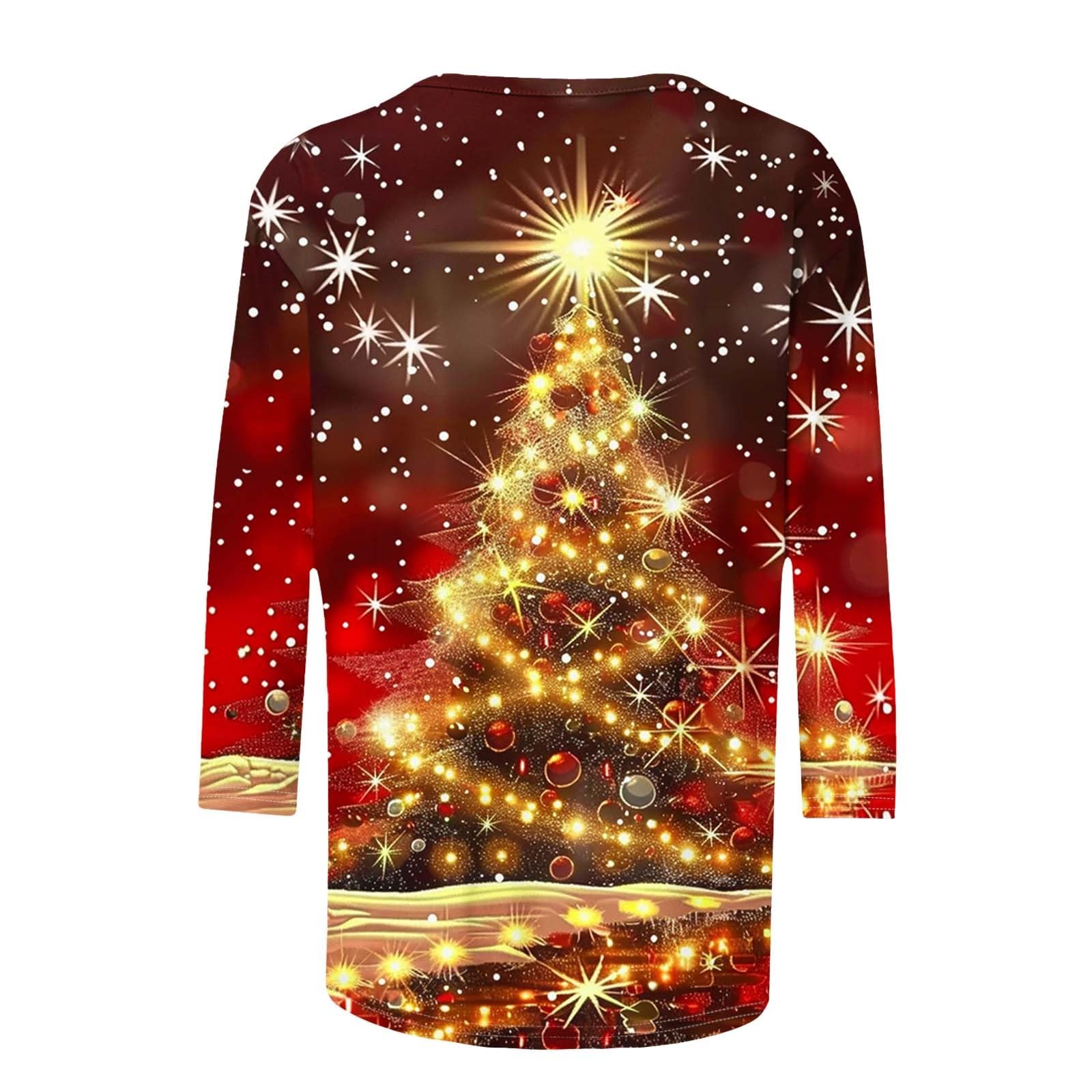 Festive Christmas Tops for Women 2024 - Glitter Tree Print Blouses for Holiday Parties & Gatherings
