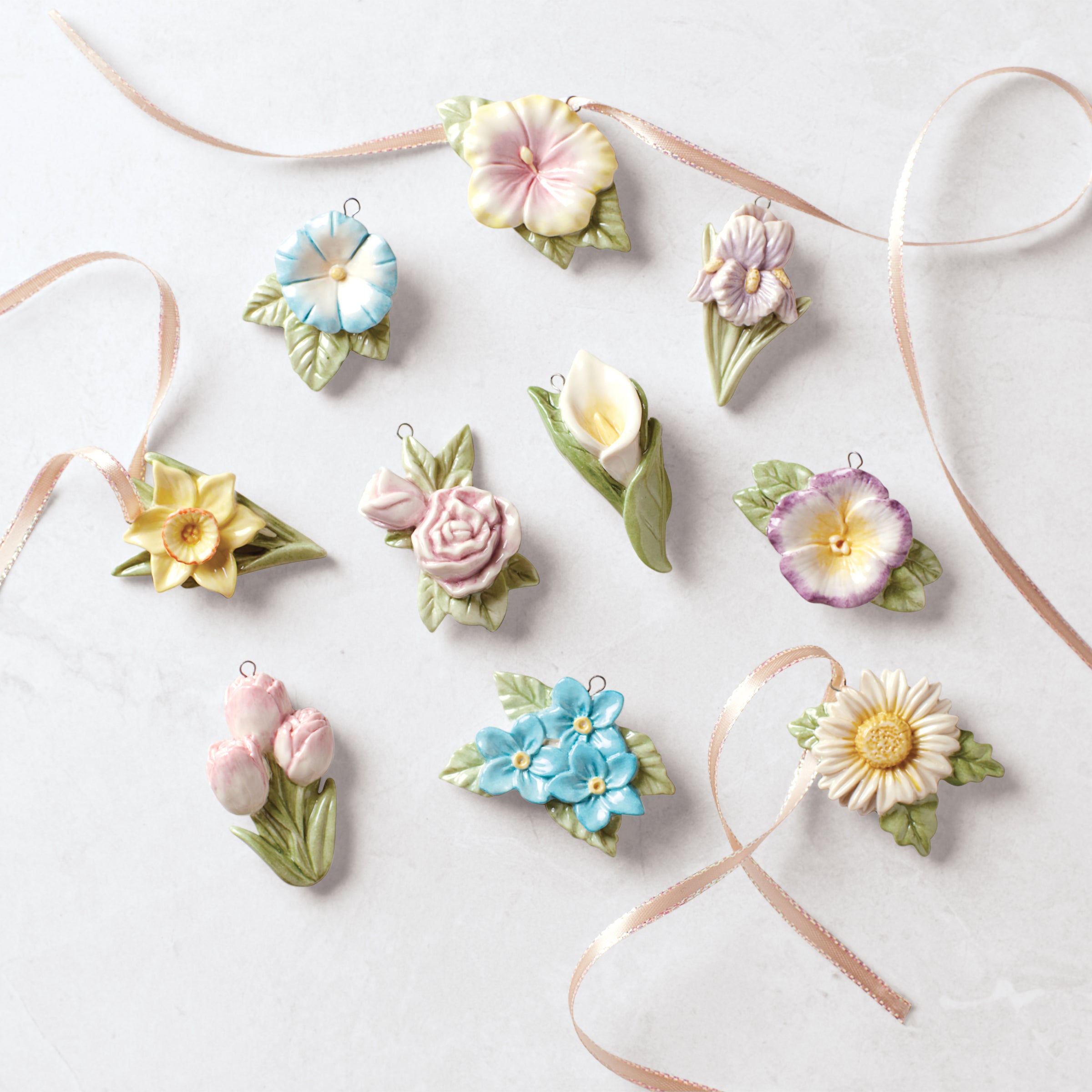 Celebrate Flowers 10-Piece Ornament Set - Elegant Home Decor for Christmas Tree, Party, Wedding & Holiday Celebrations