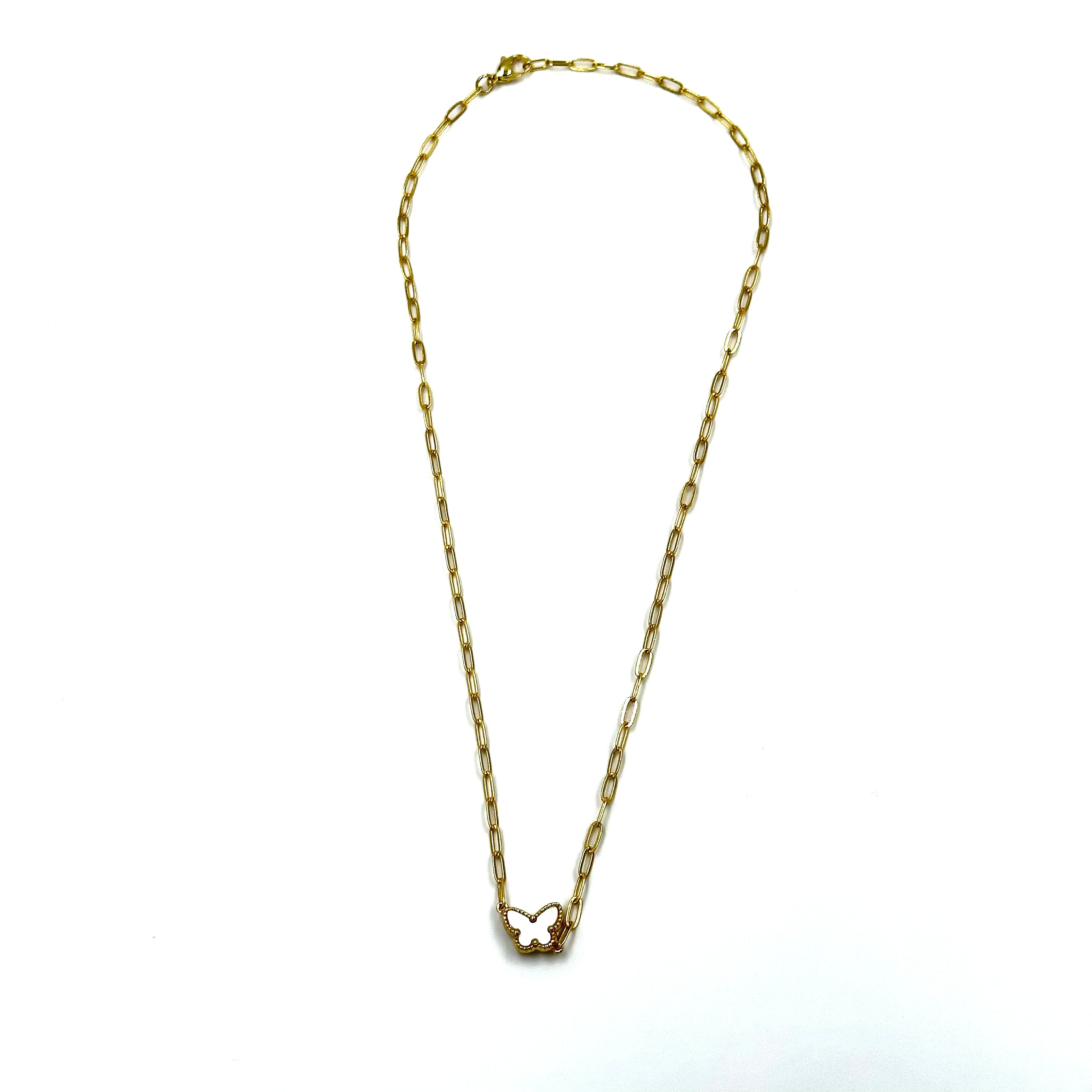 Ashley Gold Stainless Steel Gold Plated White Enamel Butterfly Pendant Necklace for Women - Elegant Jewelry Gift for Birthday, Anniversary & Valentine's Day