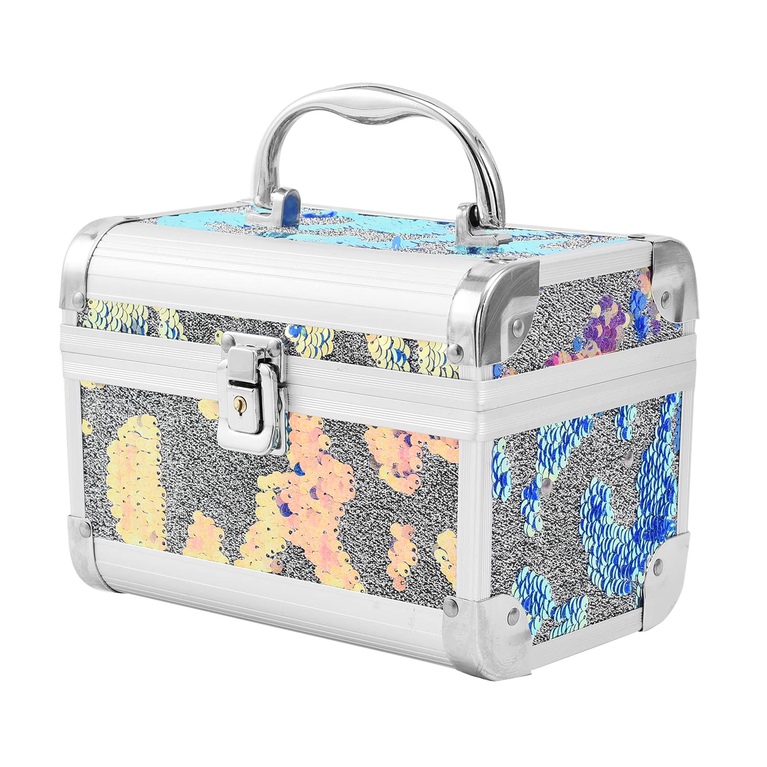 2 Layer Sequin Organizer with Mirror Handle & Metallic Lock - Perfect for Jewelry, Makeup & Travel Accessories Storage | Stylish Gift for Women