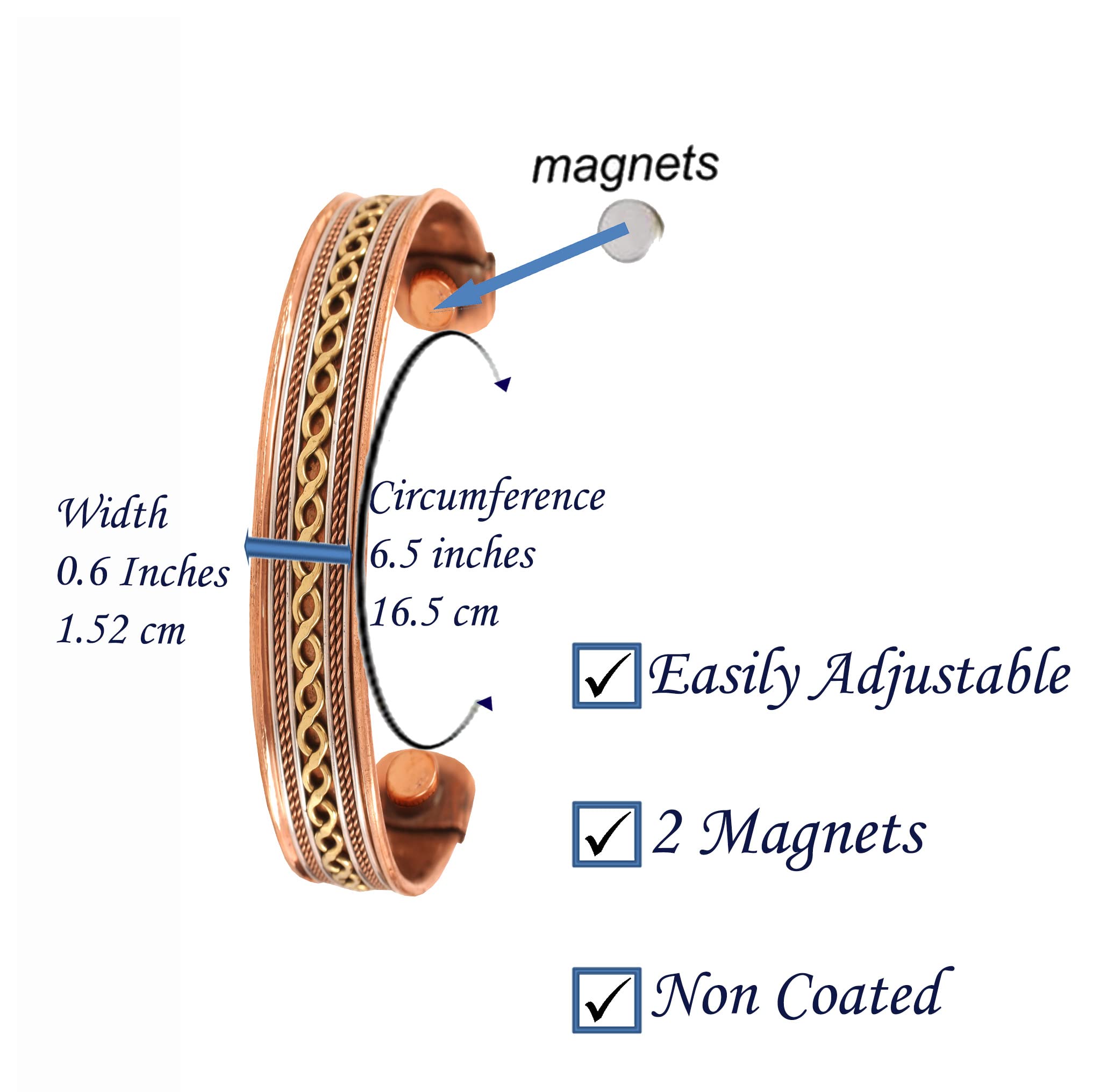 Handcrafted Pure Copper Magnetic Bracelet - Triple-Tone Forged with Solid High-Gauge Wires & Braided Motifs - Minimalist Elegance for Men & Women - Perfect for Yoga, Meditation & Energy Healing