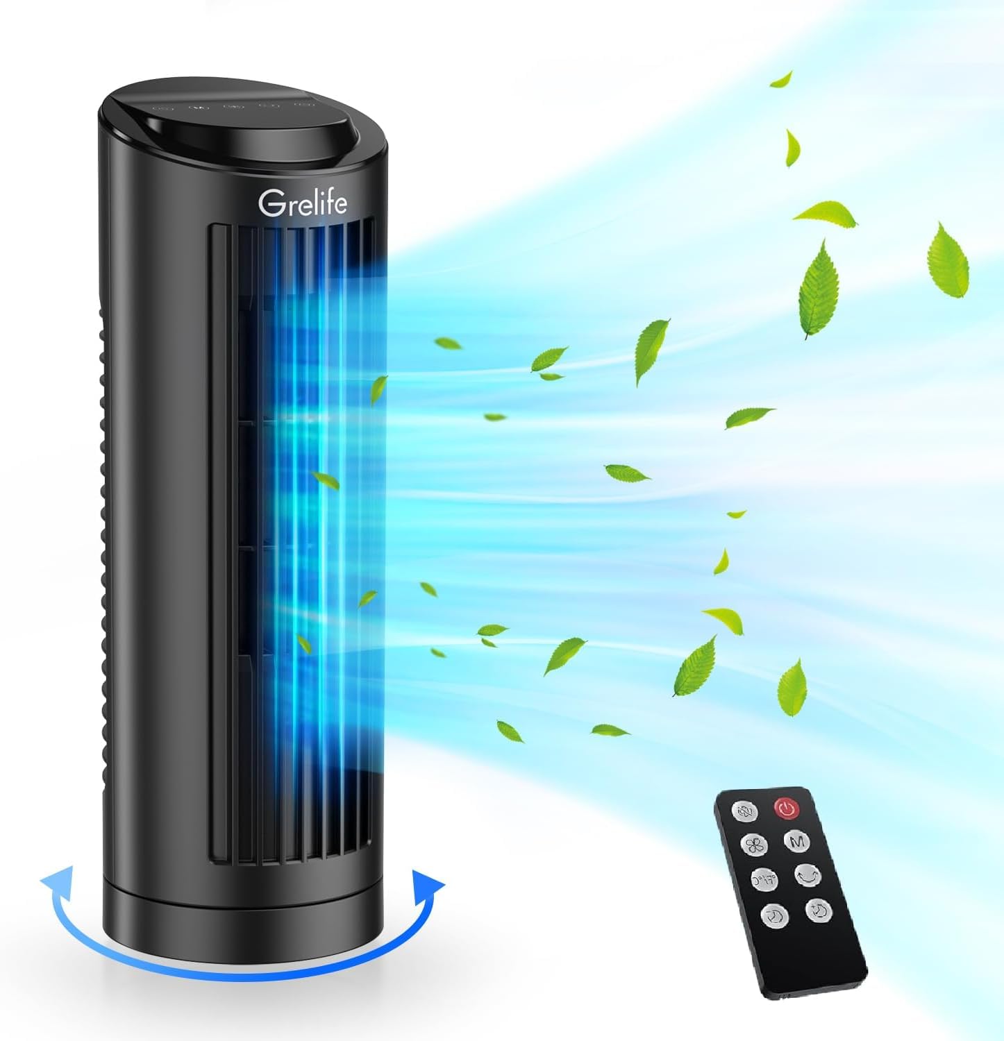 Grelife 13'' Bladeless Tower Fan with 3 Speed Settings - Ultra Quiet Cooling Desk Fan, 70° Oscillation, Compact & Portable - Perfect for Bedroom, Home Office, Dorm Room & Small Spaces