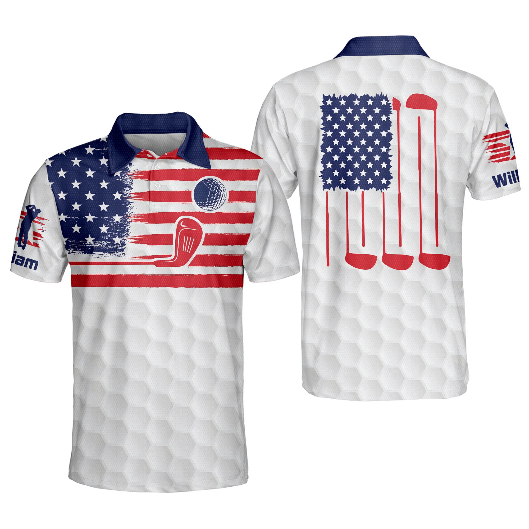 LASFOUR Custom American Flag Golf Polo Shirt for Men - Moisture Wicking Quick Dry Performance Fabric, UV Protection, Breathable Short Sleeve Golf Shirts - Perfect for Golf Tournaments, 4th of July Events & Patriotic Outfits