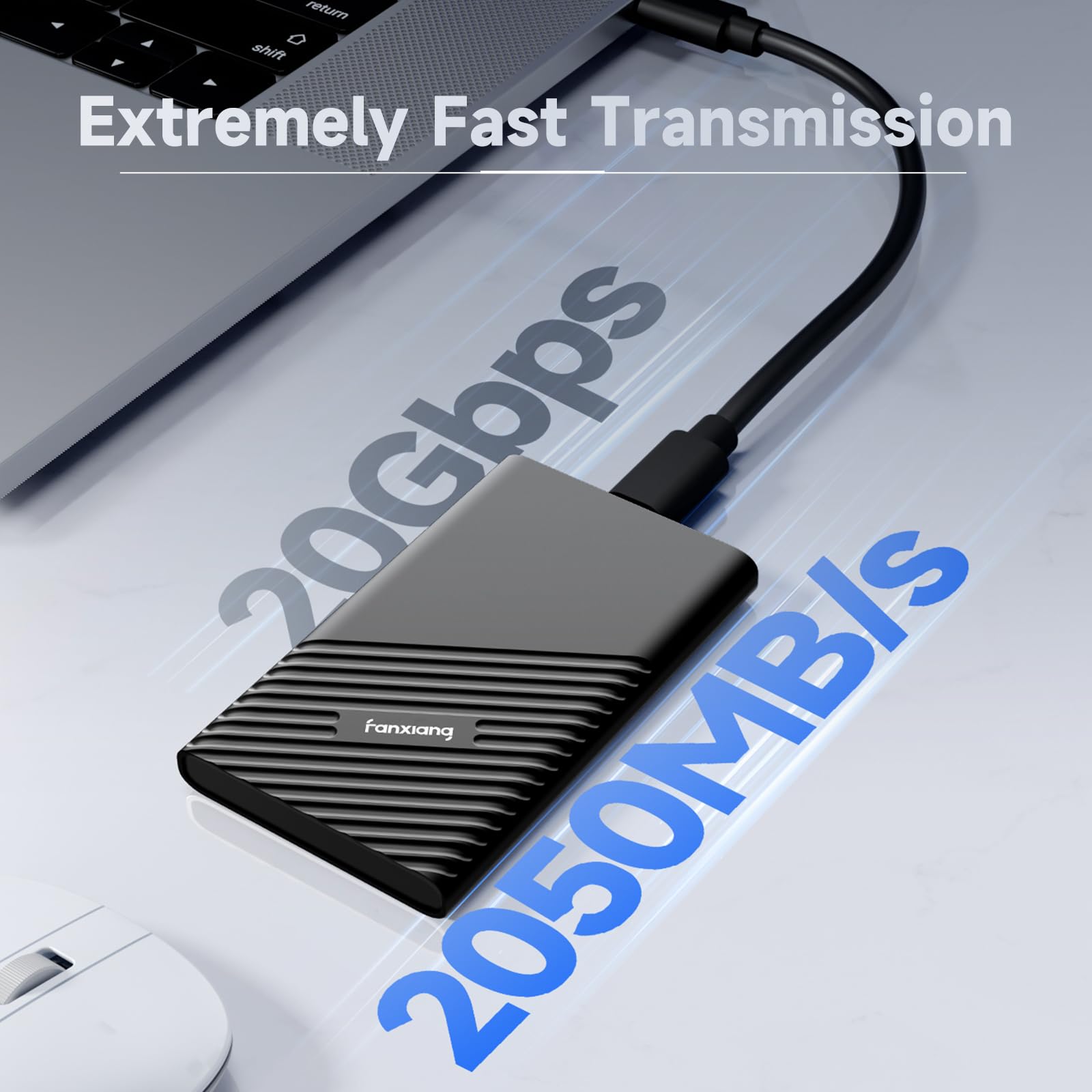 Fanxiang 4TB External SSD Portable Hard Drive - 2050MB/s High Speed, USB 3.2 USB-C 20Gbps - Compatible with Xbox, PS4, PS4 Pro, PC, Mac - Aluminum Shell (PS2000W) - Perfect for Gaming, Video Editing & Data Backup