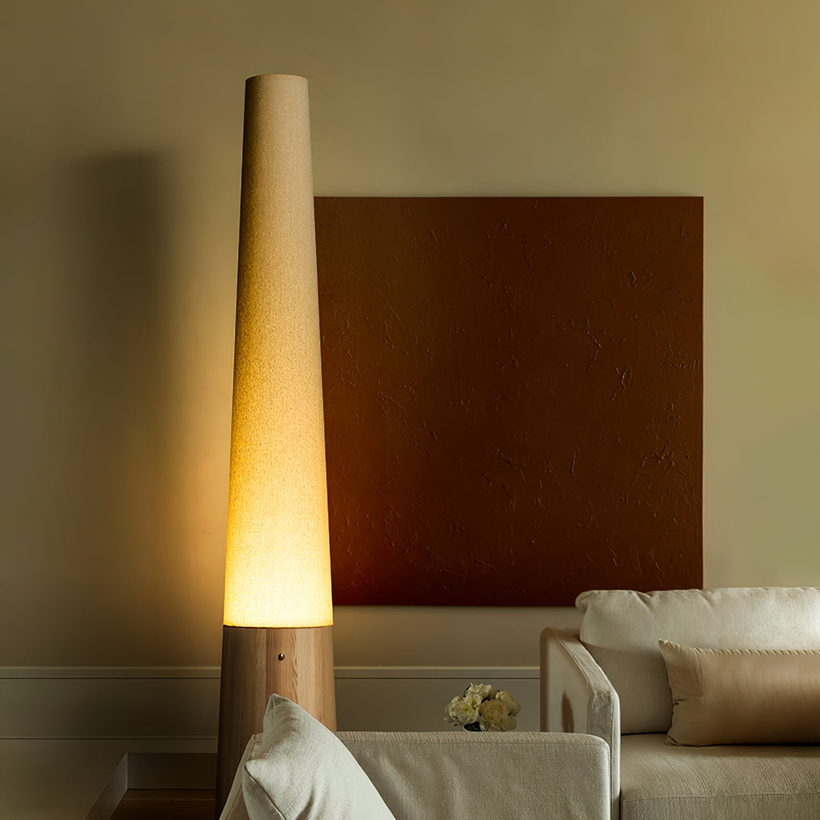 Modern Cone Wooden Floor Lamp - Adjustable Height, Natural Wood Finish for Living Room, Bedroom & Office - Perfect for Reading, Relaxing & Ambient Lighting