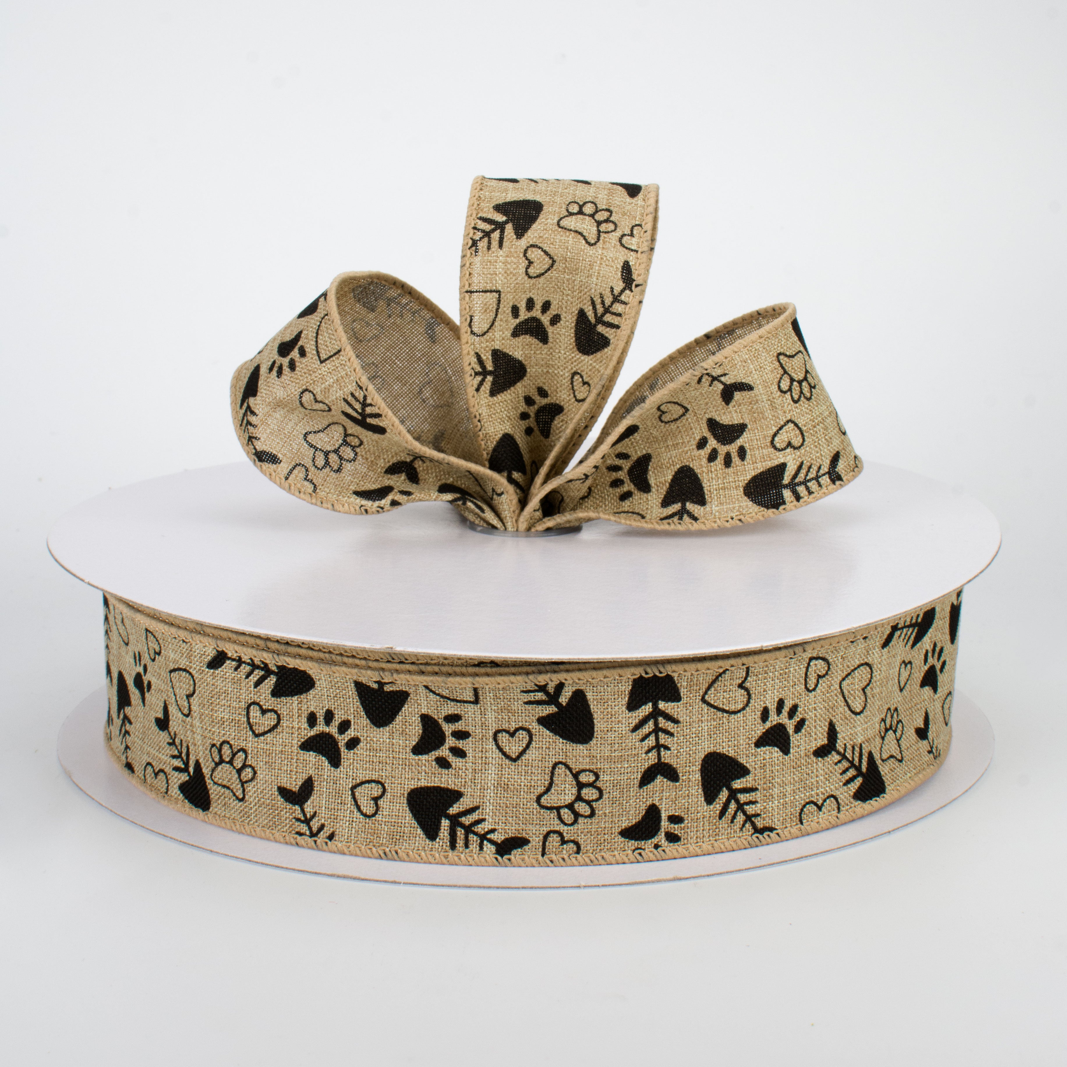1.5 Inch Cat Treat Ribbon with Paw & Heart Design - 50 Yards Bulk Roll for Gift Wrapping, Party Decorations, and DIY Crafts