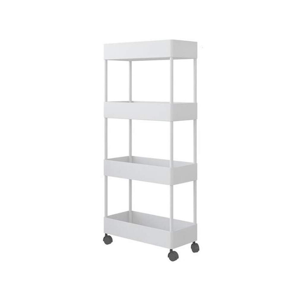 4-Tier Rolling Storage Cart with Hooks & Basket - Mobile Organizer for Kitchen, Bathroom, Laundry Room & Small Spaces - White | Perfect for Organizing Cleaning Supplies, Toiletries & Pantry Items