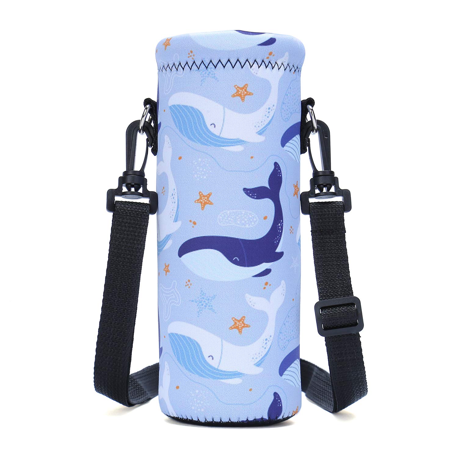 **Amary 1000ML Neoprene Insulated Water Bottle Carrier Bag with Adjustable Shoulder Strap – Fits Stainless Steel, Glass & Plastic Bottles (34OZ) – Perfect for Hiking, Gym & Travel (Whale Design)**