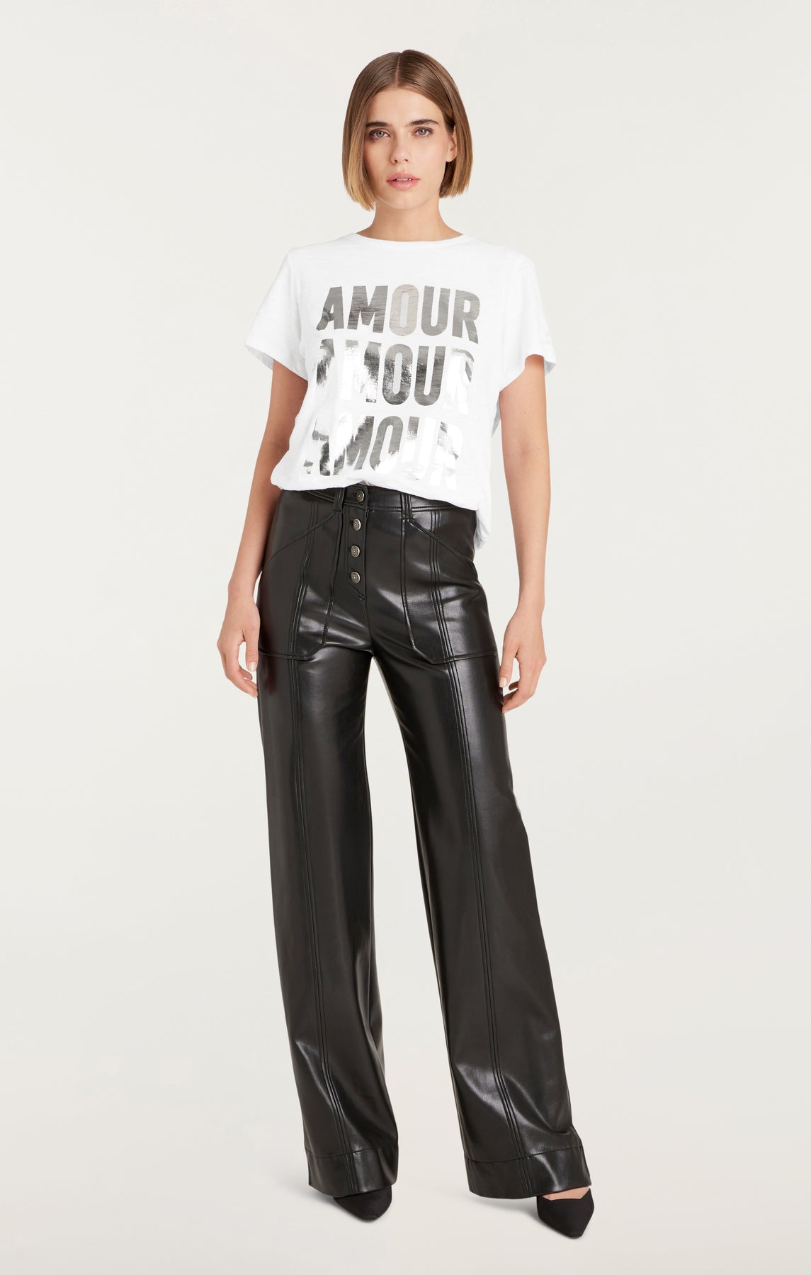 Cinq A Sept Amour Foiled Tee - Women's Fashion Graphic T-Shirt for Casual Wear & Night Out | Trendy Party Top