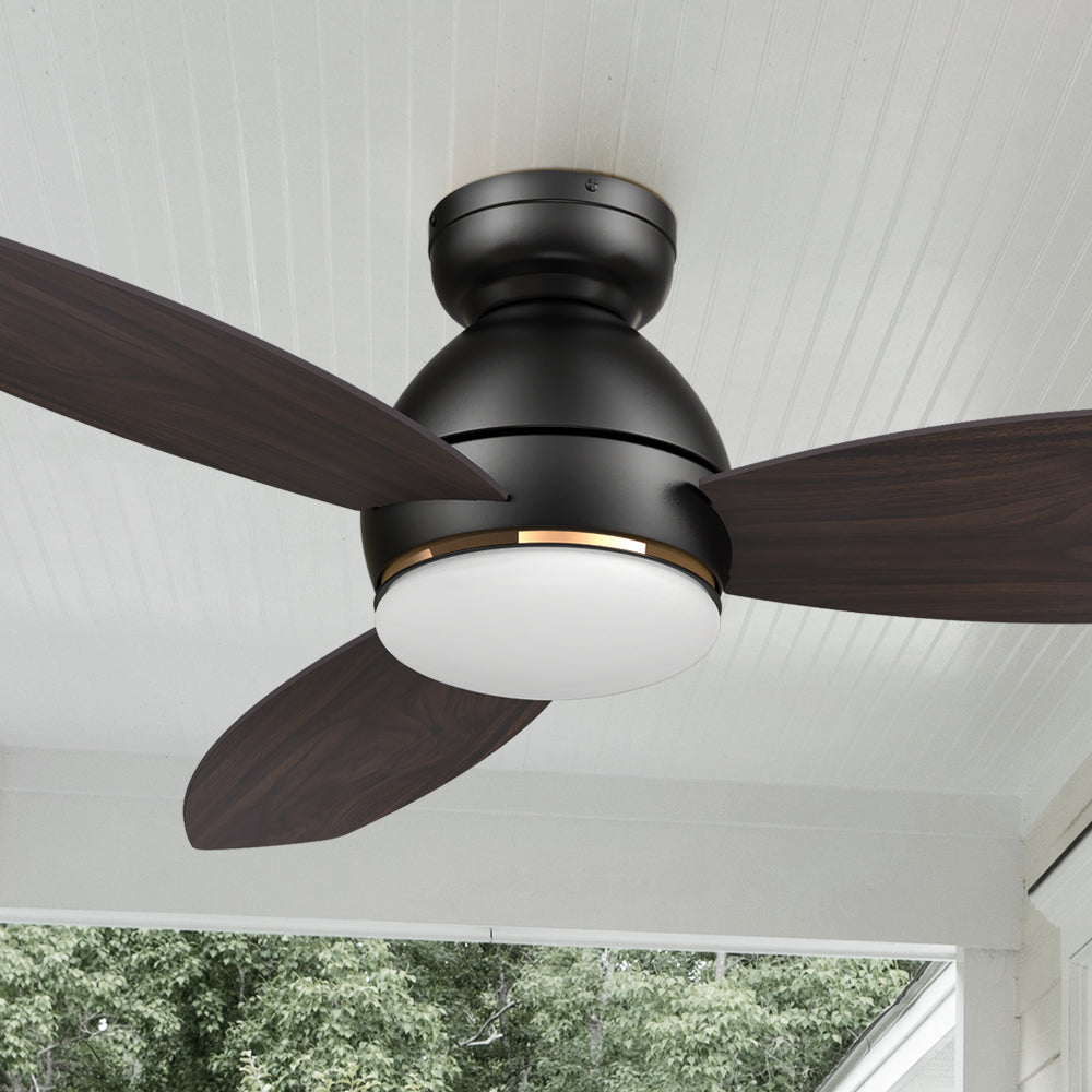Bretton II 48 Inch Low Profile Smart Ceiling Fan with LED Light and Remote Control - Perfect for Bedroom, Living Room, Patio & Outdoor Spaces