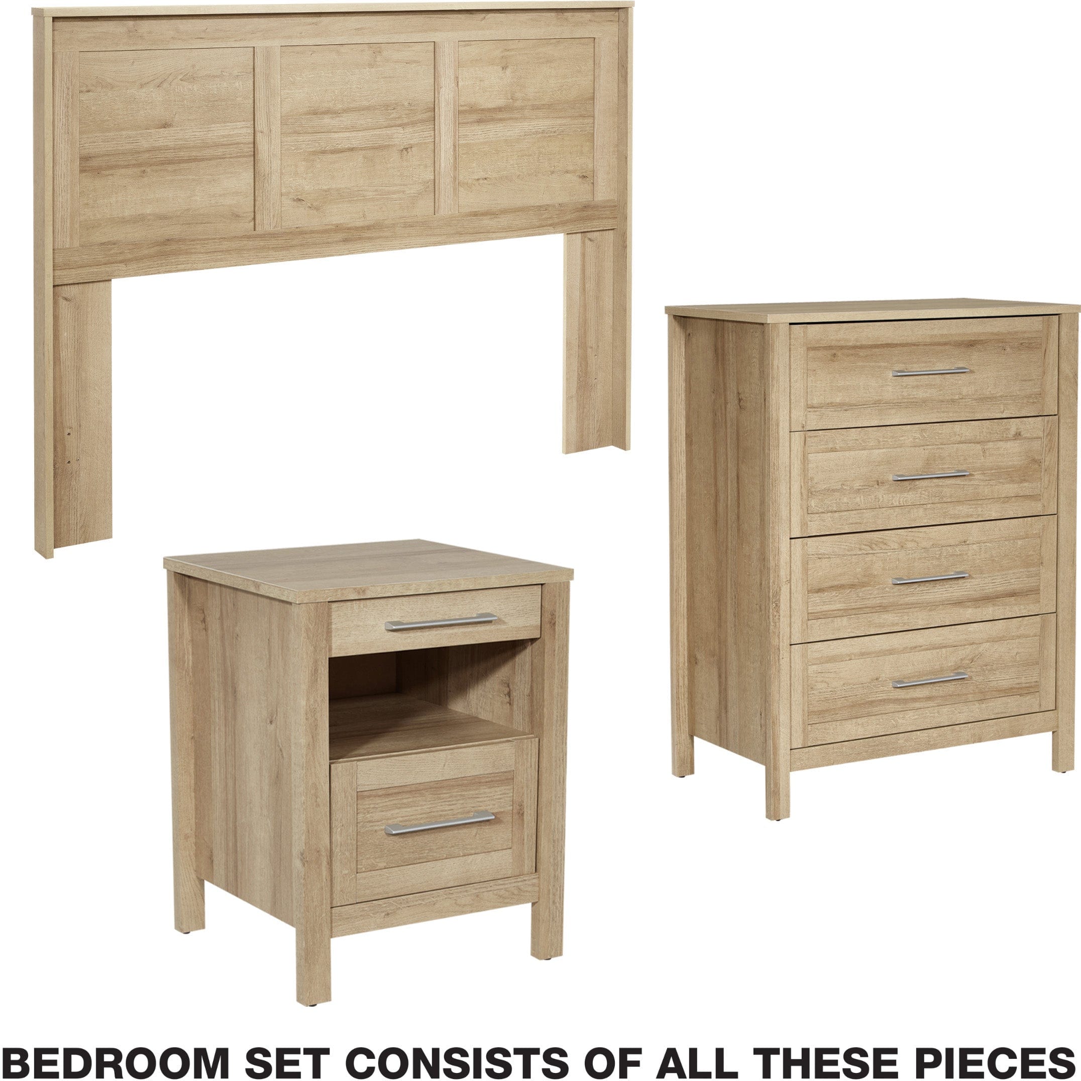 Office Star Stonebrook 3-Piece Bedroom Set [SK104P] - Modern Bed Frame, Nightstand & Dresser for Small Spaces | Perfect for Apartments, Dorms & Guest Rooms