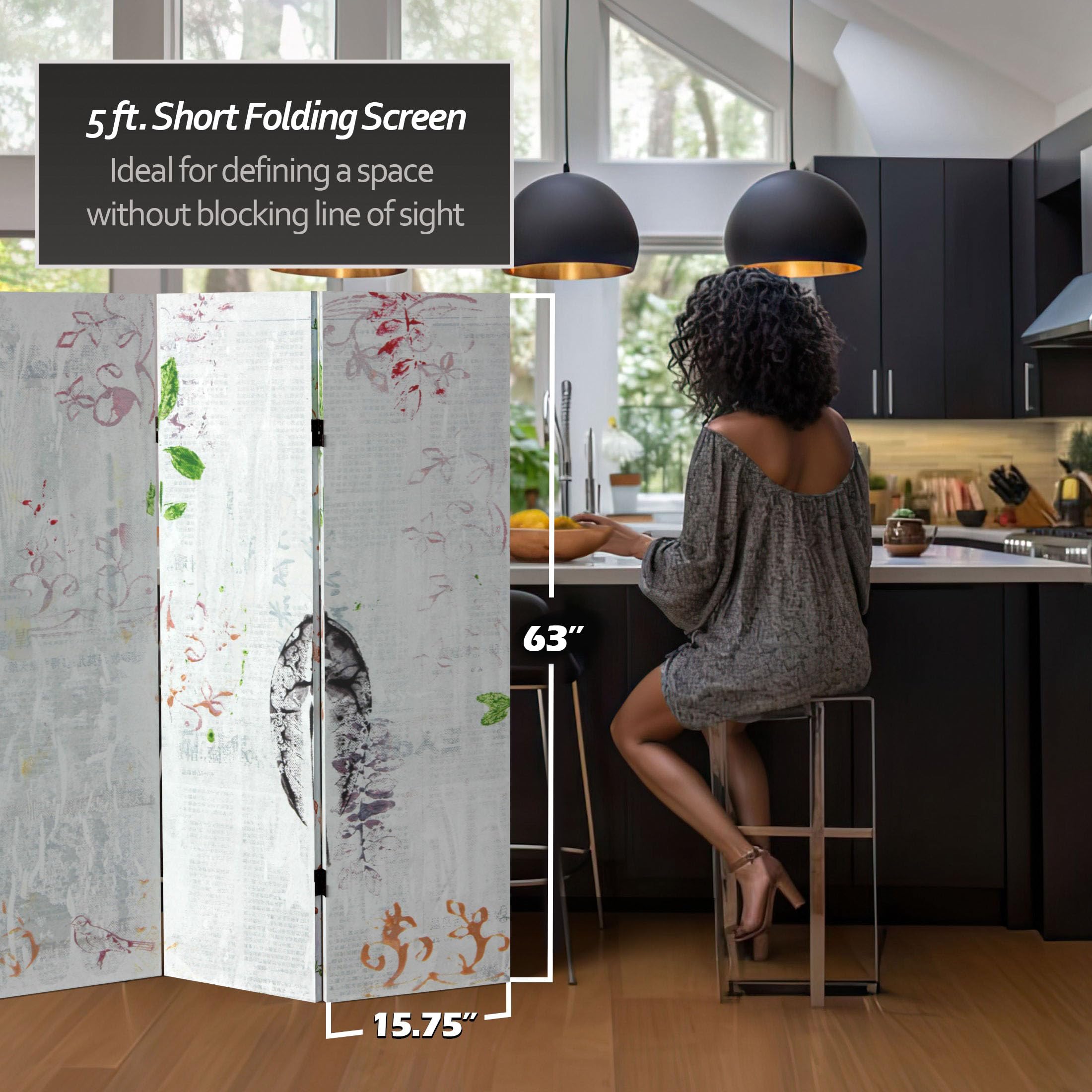 6 ft. Tall Double-Sided Red Lantern November Light Canvas Room Divider - White | Freestanding Privacy Screen for Living Room, Bedroom, Office & Events