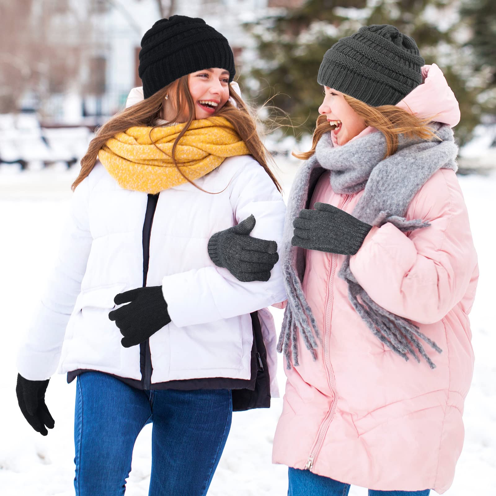 Winter Knit Beanie Hat & Touchscreen Gloves Set - Soft Slouchy Skull Cap & Gloves for Men & Women - Perfect for Cycling, Biking, Skiing & Outdoor Winter Activities (2-Pack)