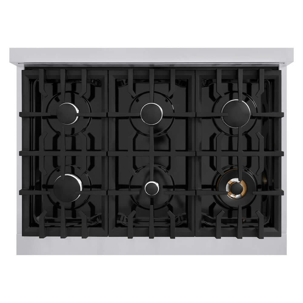 ZLINE 36 Inch 5.2 Cu. Ft. Stainless Steel Gas Range with 6 Burner Cooktop & Convection Oven - Professional Kitchen Appliance for Home Chefs (HGR36) | Perfect for Baking, Roasting & Large Family Cooking