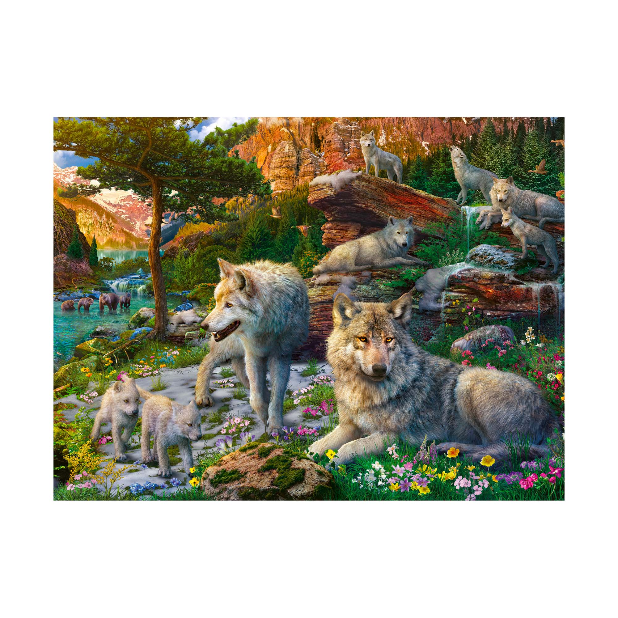 1,500 Piece Jigsaw Puzzle - Wolves in Spring Landscape - Challenging Adult Puzzle for Relaxation & Home Decor - Perfect for Family Game Nights & Stress Relief