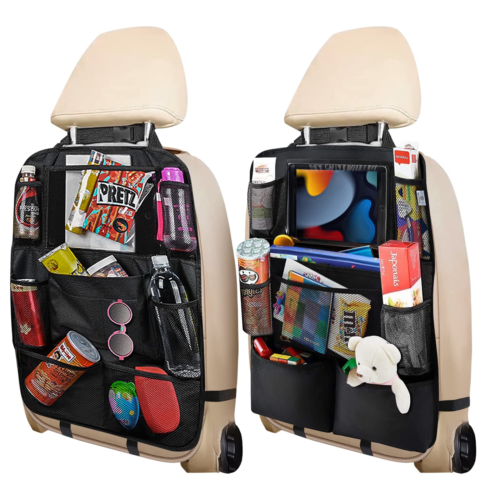 Backseat Car Organizer with Large Capacity - 2 Pack Mesh Netting Car Seat Organizer for Handbags, Phones, Documents & Travel Accessories - Perfect for Family Road Trips & Daily Commutes