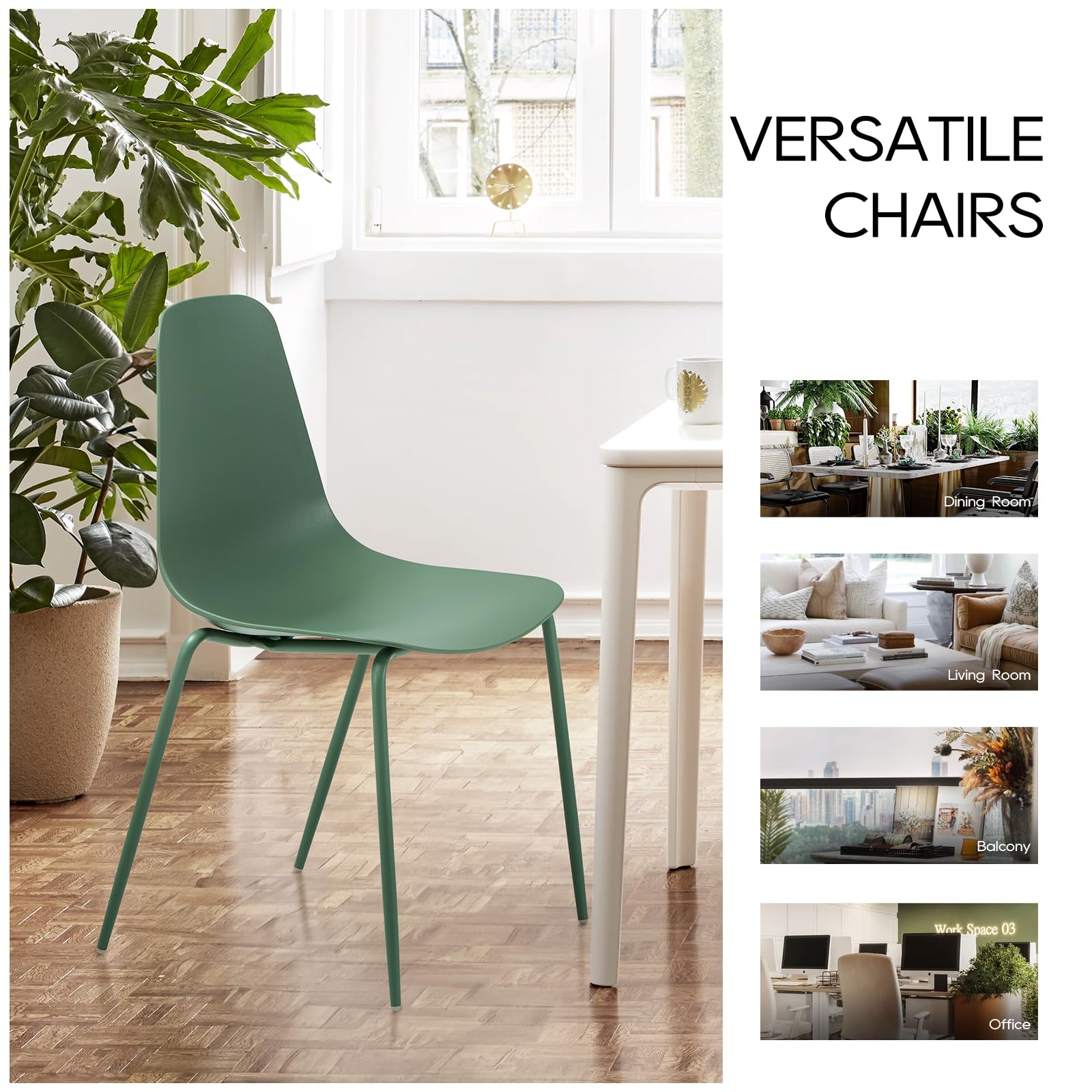 COLAMY Modern Dining Chairs Set of 4 - Stackable Plastic Kitchen Chairs with Sturdy Metal Legs for Indoor & Outdoor Use - Perfect for Dining Room, Bistro, Cafe, Patio & Restaurant Seating