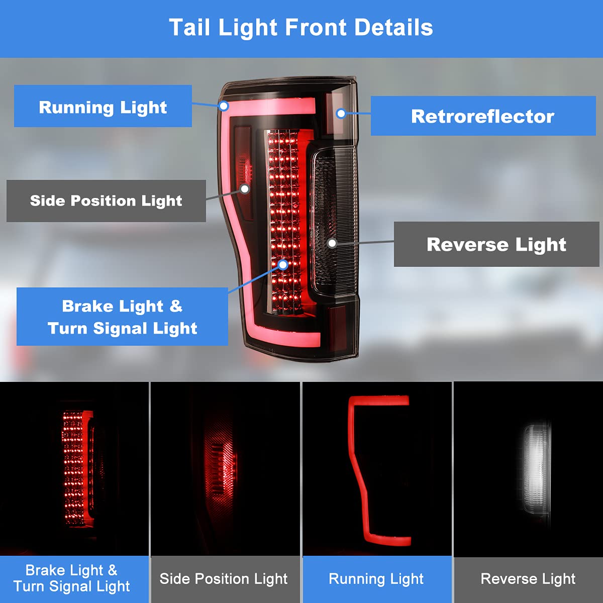 Nixon Offroad LED Tail Lights for Ford F-250 F-350 F-450 Super Duty (2017-2019) - Matte Black Housing with Clear Lens - Direct Replacement Rear Light Assembly (1 Pair) - Perfect for Off-Roading, Truck Upgrades & Nighttime Safety