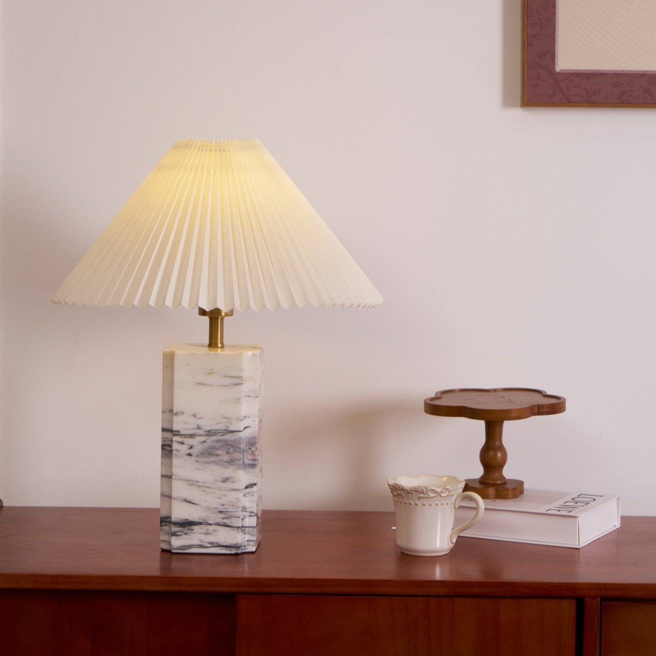 Bianca Marble Table Lamp - Elegant Home Decor Lighting for Bedroom, Living Room & Office | Modern Nightstand Lamp with Natural Stone Base