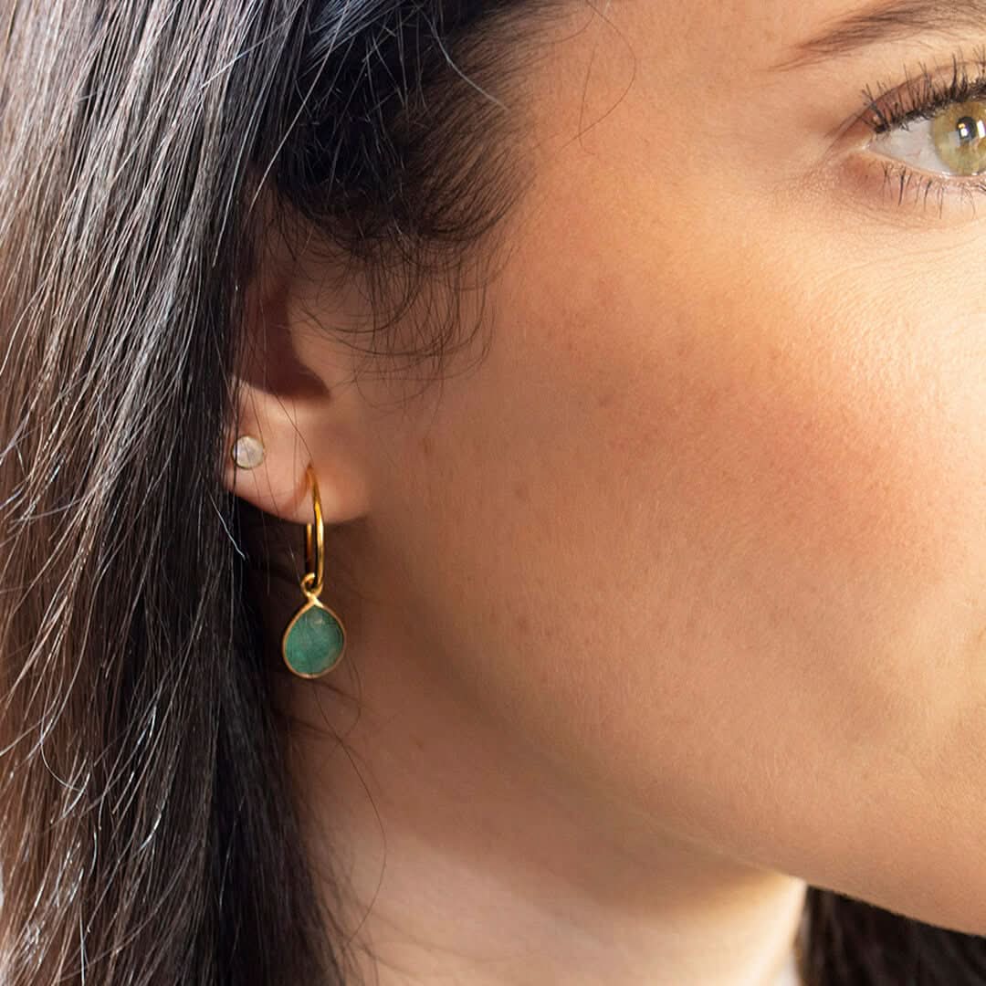 Chrysoprase Hoop Earrings 14K Gold Plated Dangle Earrings for Women - Elegant Green Gemstone Jewelry Gift for Birthday, Anniversary | Perfect for Parties, Weddings & Everyday Wear