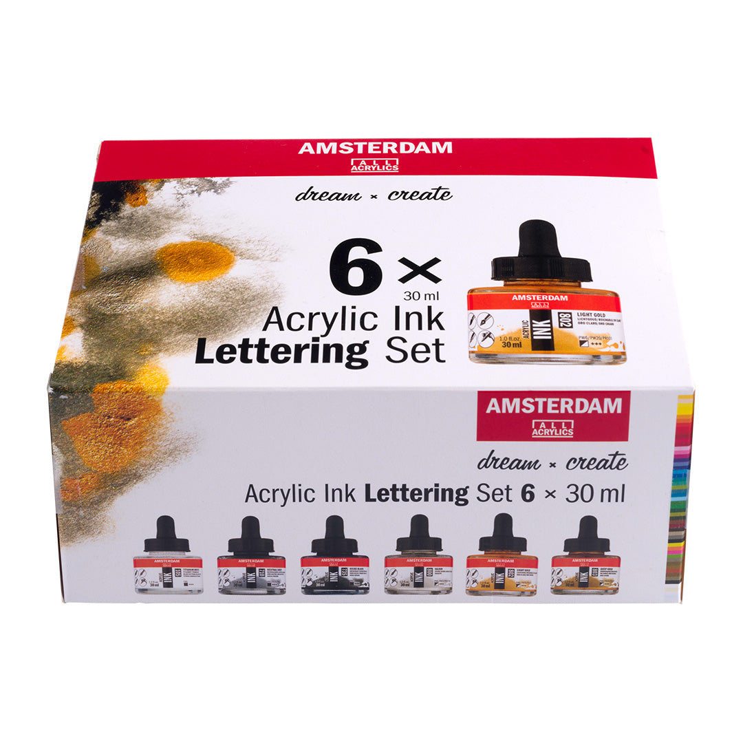 Amsterdam All Acrylics Acrylic Ink Set - 6 Vibrant Colors (30ml Each) for Calligraphy, Hand Lettering & DIY Art Projects - Perfect for Artists, Beginners & Craft Enthusiasts