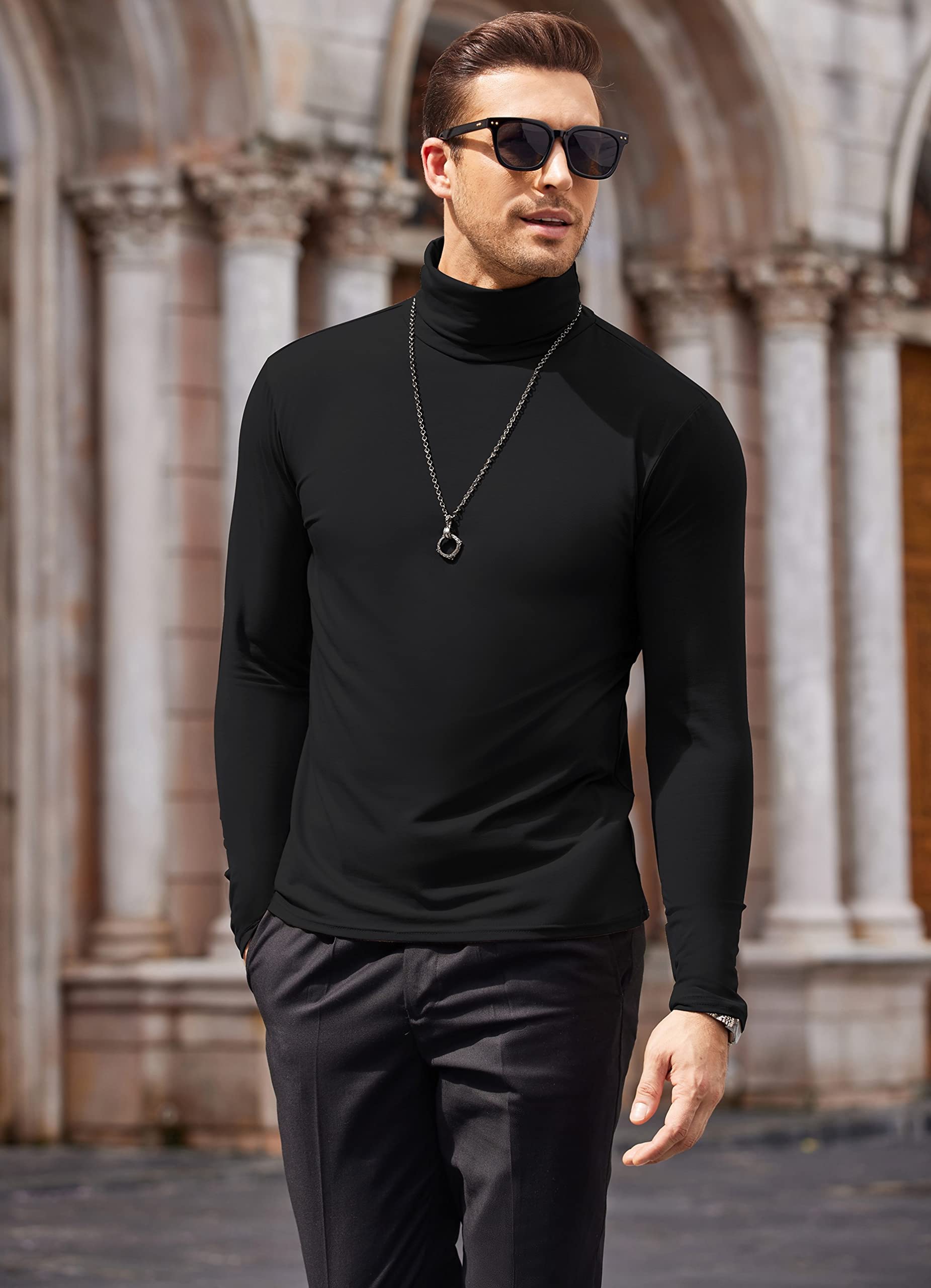 COOFANDY Men's Slim Fit Turtleneck T-Shirt - Lightweight Cotton Pullover Sweater for Casual Wear | Office, Date Night & Fall Layering Essential