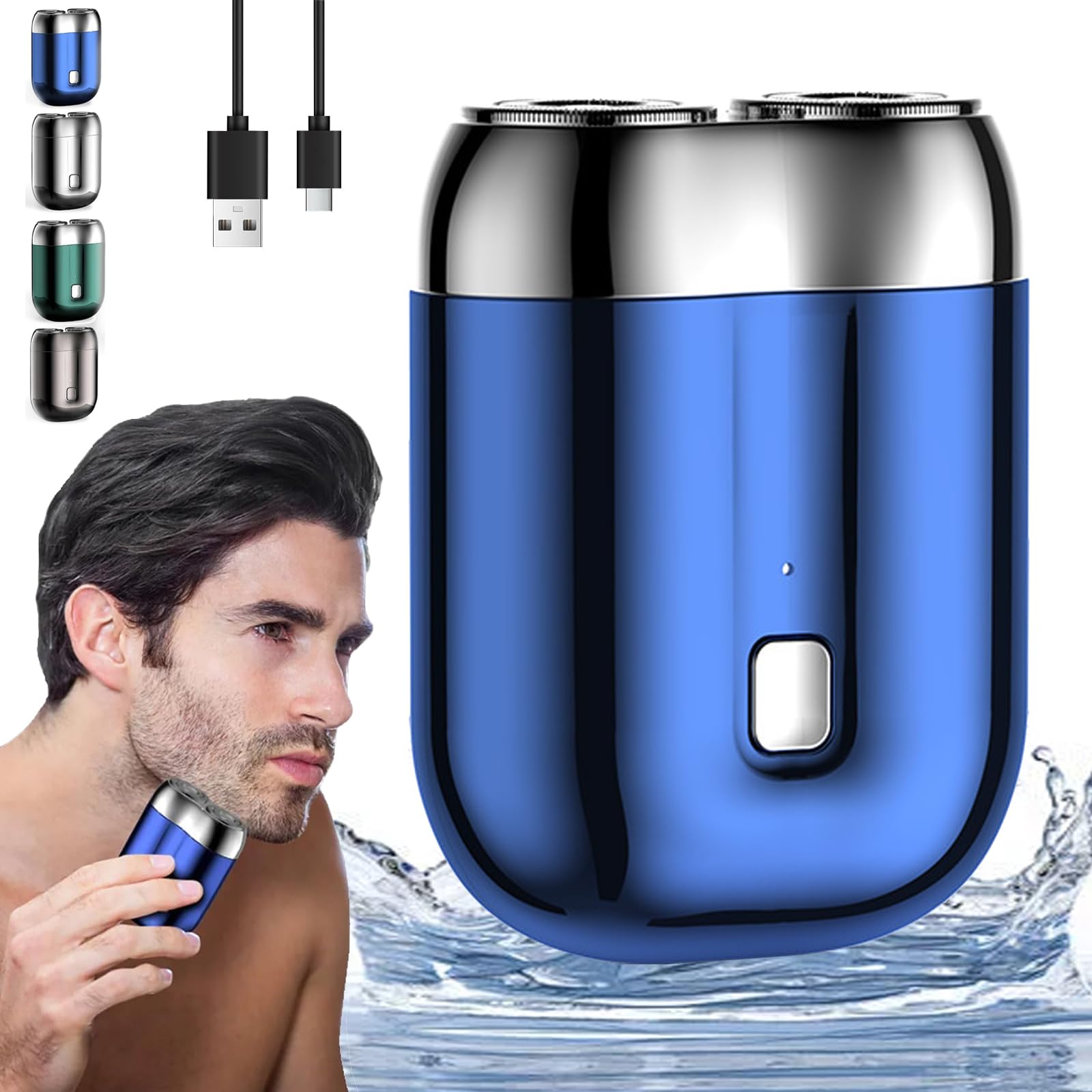 Jacooba Electric Razor for Men - 4D Floating Shaving Head, Dual Head Mini Travel Shaver, Waterproof & Portable for Precision Shaving - Perfect for Home, Office & Travel (Blue)
