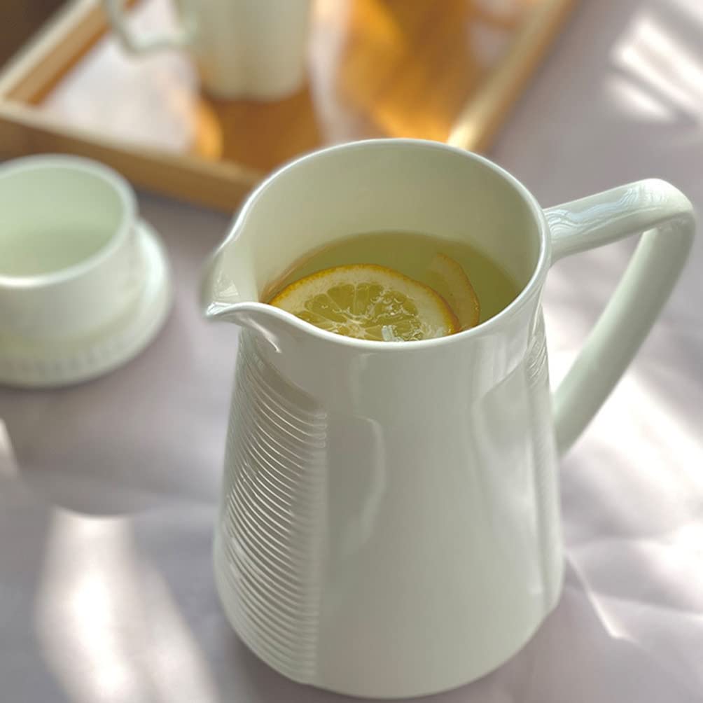 Cabilock White Ceramic Pitcher with Lid - 550ML Farmhouse Style Porcelain Water Pitcher for Serving, Kitchen Utensil Holder & Decorative Vase - Perfect for Iced Tea, Lemonade, Milk & Home Decor