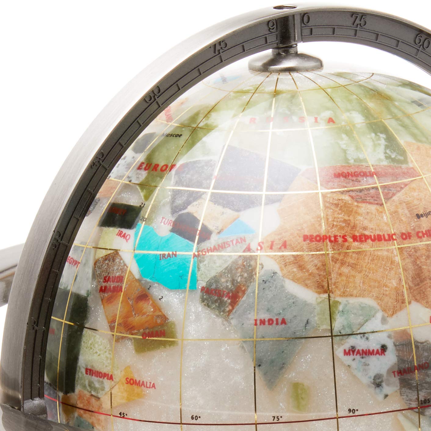 10-Inch Pearl Swirl Ocean Gemstone World Globe with Silver Stand - Unique Art Decor for Home, Office & Gift Giving