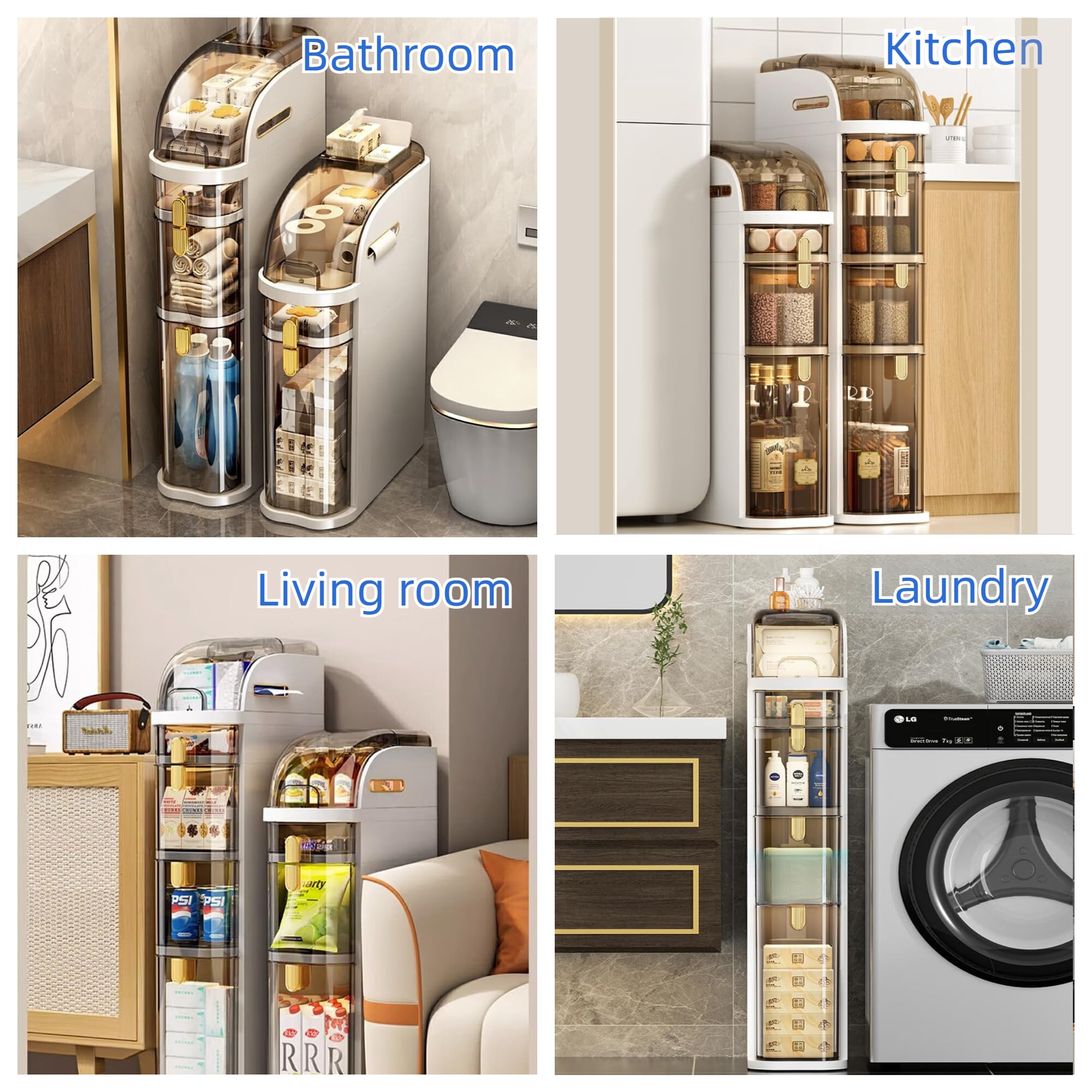 3-Tier Slim Bathroom Storage Cabinet - Narrow Waterproof Bathroom Organizer for Small Spaces | Space-Saving Bathroom Shelf for Toiletries, Towels & Cosmetics