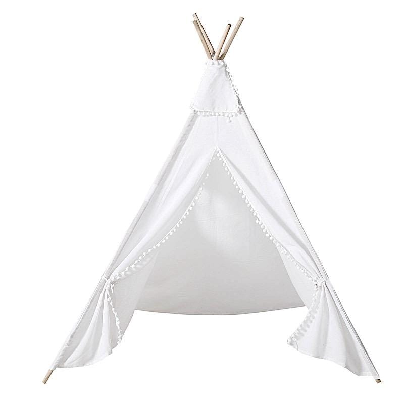 White Kids Teepee Play Tent with Window - Indoor Outdoor Playhouse for Children's Pretend Play, Reading Nook & Birthday Parties