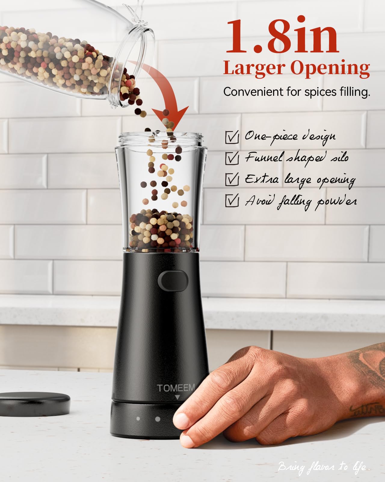 Premium Electric Salt and Pepper Grinder Set - Rechargeable Stainless Steel Mill with 4.5oz Capacity, Adjustable Coarseness & Wide 1.8