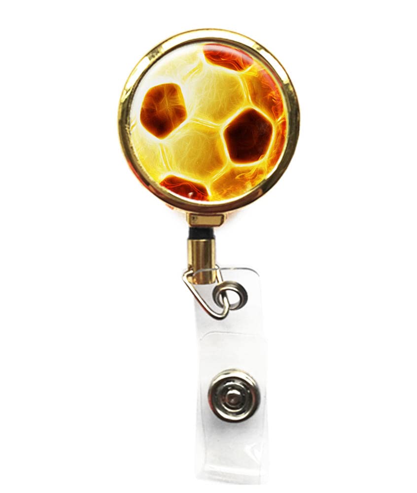 RhyNSky Soccer Sport Business ID Card Holder - Retractable Badge Reel with Belt Clip, Gold (C1023) - Perfect for Coaches, Referees & Sports Professionals