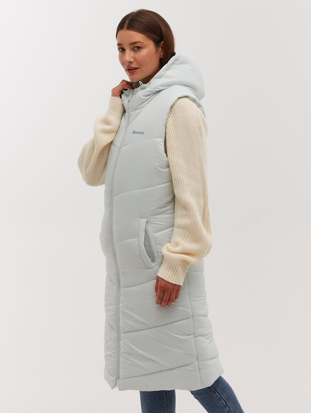 Illy Women's Longline Chevron Puffer Vest - Lightweight Quilted Down Alternative Jacket for Outdoor Hiking, Travel & Winter Fashion