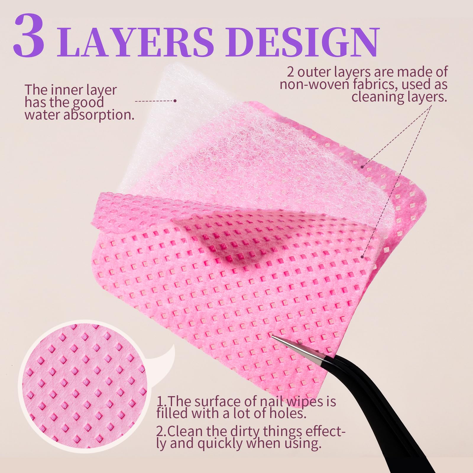 FANDAMEI 740PCS Lint Free Nail Wipes for Gel Nails & Lash Extensions - Premium Cleaning Pads for Nail Prep, Glue Removal & Sanitizing - Ideal for Salon, Home Manicure & Professional Nail Care