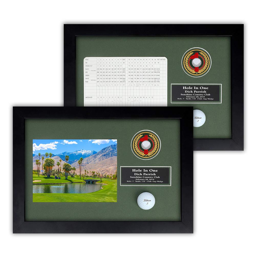 Golf Hole in One Shadowbox Display Case - Holds Golf Ball & Vertical Scorecard or Photo with Engraved Plate - Perfect for Trophy Room, Man Cave, or Golf Memorabilia Collection