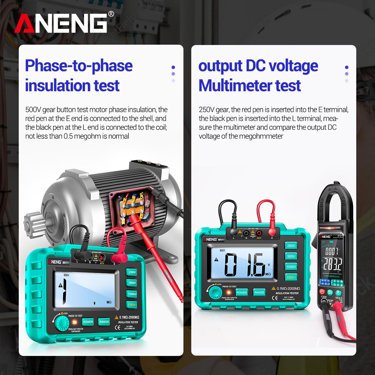 500V/1000V Digital Megohmmeter - High Voltage Insulation Resistance Tester for Electricians | MH11 Electronic Shaking Table | Green | Perfect for Industrial Maintenance, Electrical Safety Testing & Equipment Diagnostics