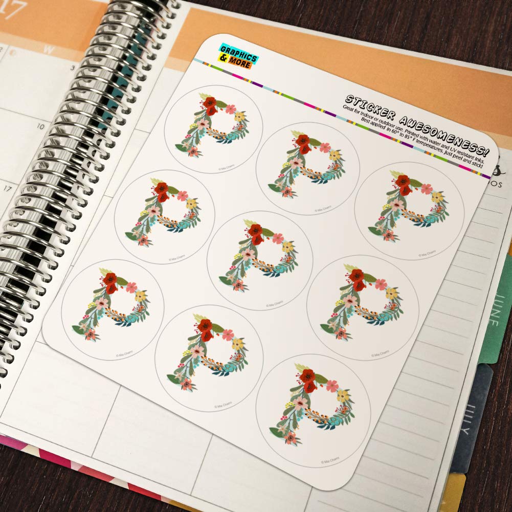 Floral Monogram Letter P Stickers for Planner, Calendar, Scrapbooking & Crafting - Perfect for DIY Journals, Bullet Journals, and Handmade Cards