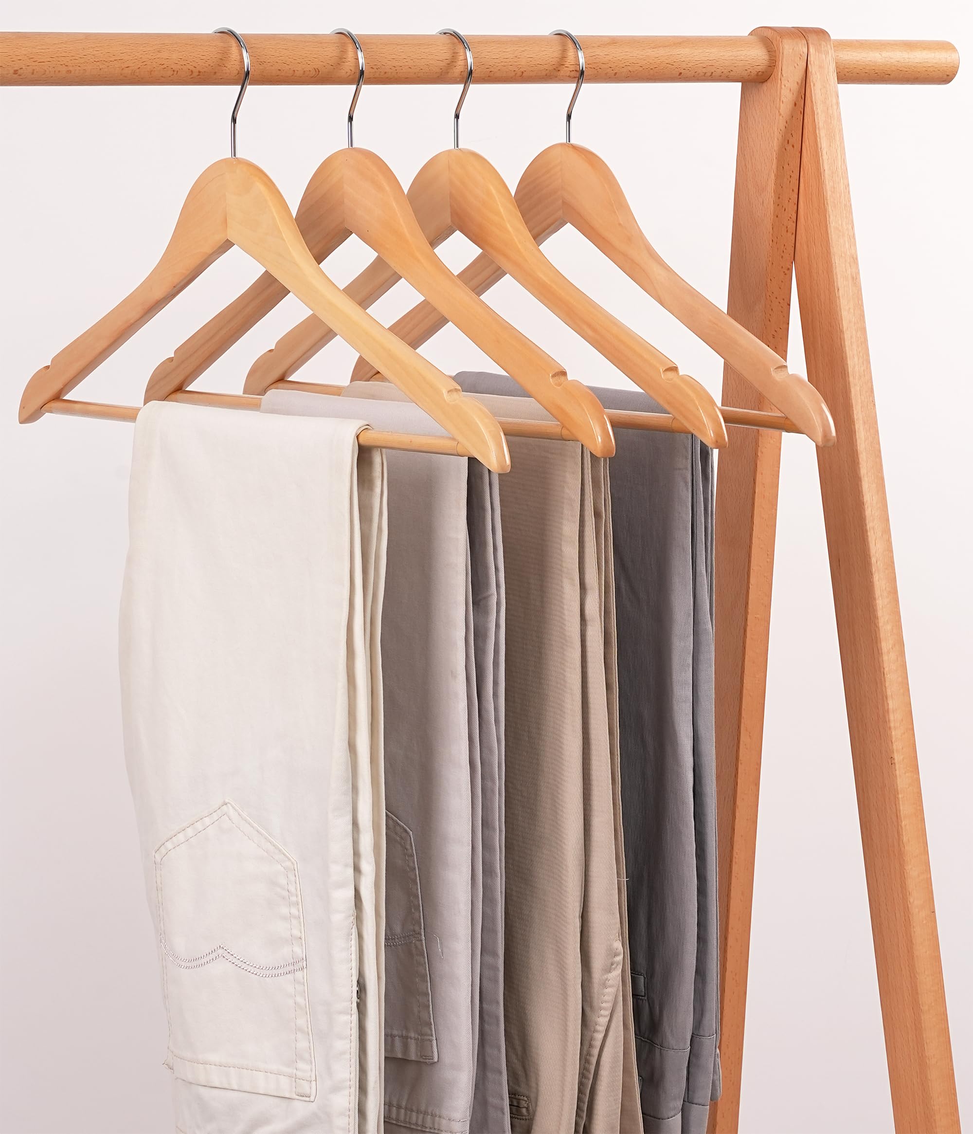 10 Pack Wooden Hangers - Non-Slip Solid Wood Coat Hangers with 360° Swivel Hook & Notches for Shirts, Suits, Jackets & Dresses | Natural Wood Finish (HL01N) | Perfect for Closet Organization & Garment Protection