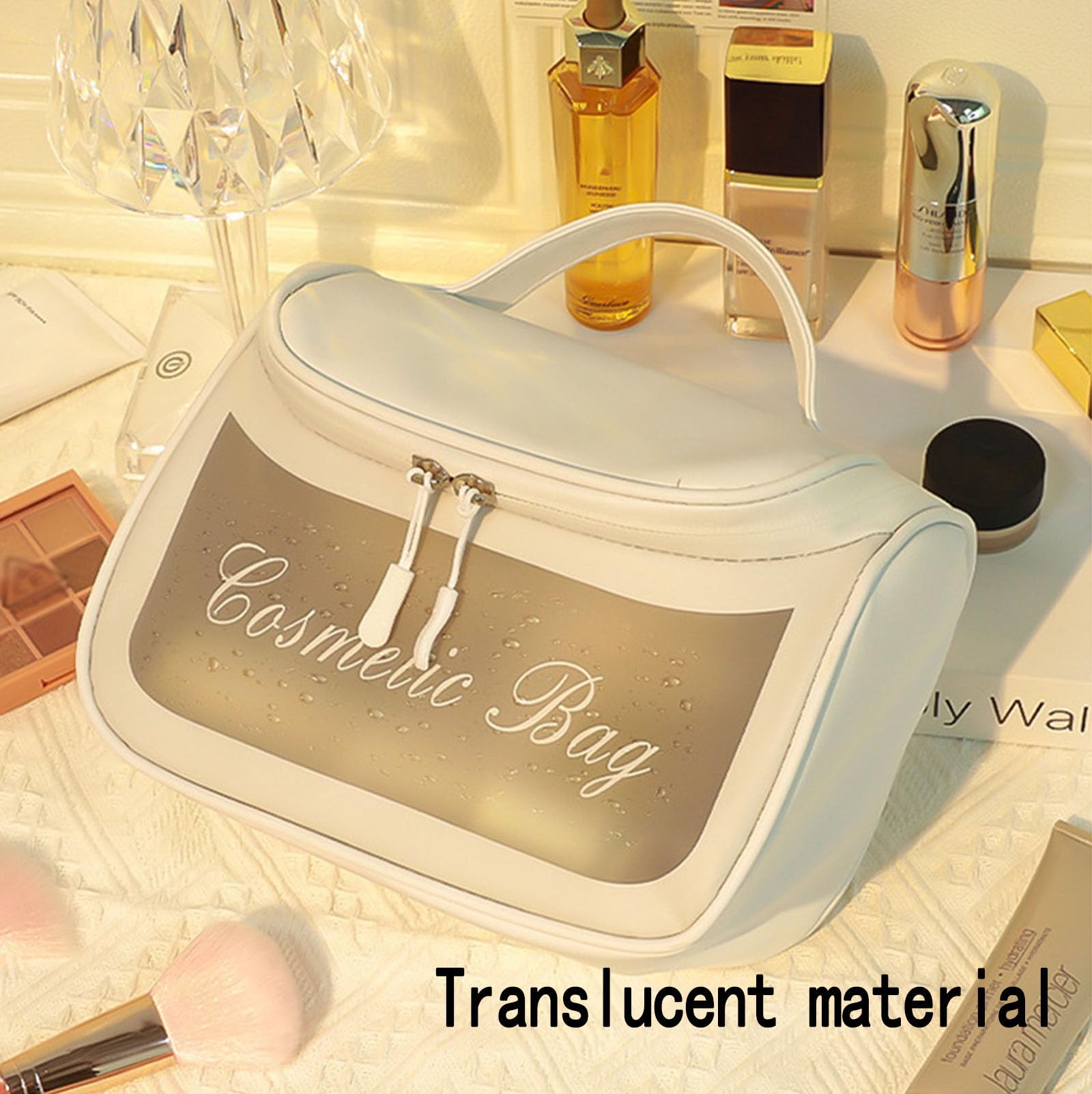 Korean Style Frosted Cosmetic Bag - Large Capacity Waterproof Makeup Organizer, Travel Toiletry Bag with Transparent Design for Easy Visibility (White) - Perfect for Travel, Gym, and Daily Storage Needs