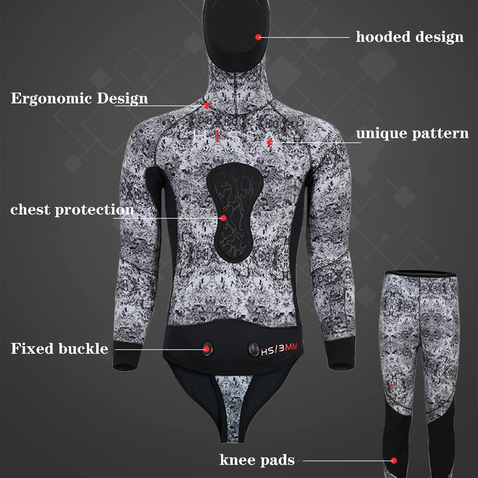 2-Piece Camo Spearfishing Wetsuit 3MM Neoprene Full Body Dive Suit for Men & Women - Gray, XL - Perfect for Scuba Diving, Snorkeling, and Spearfishing Adventures