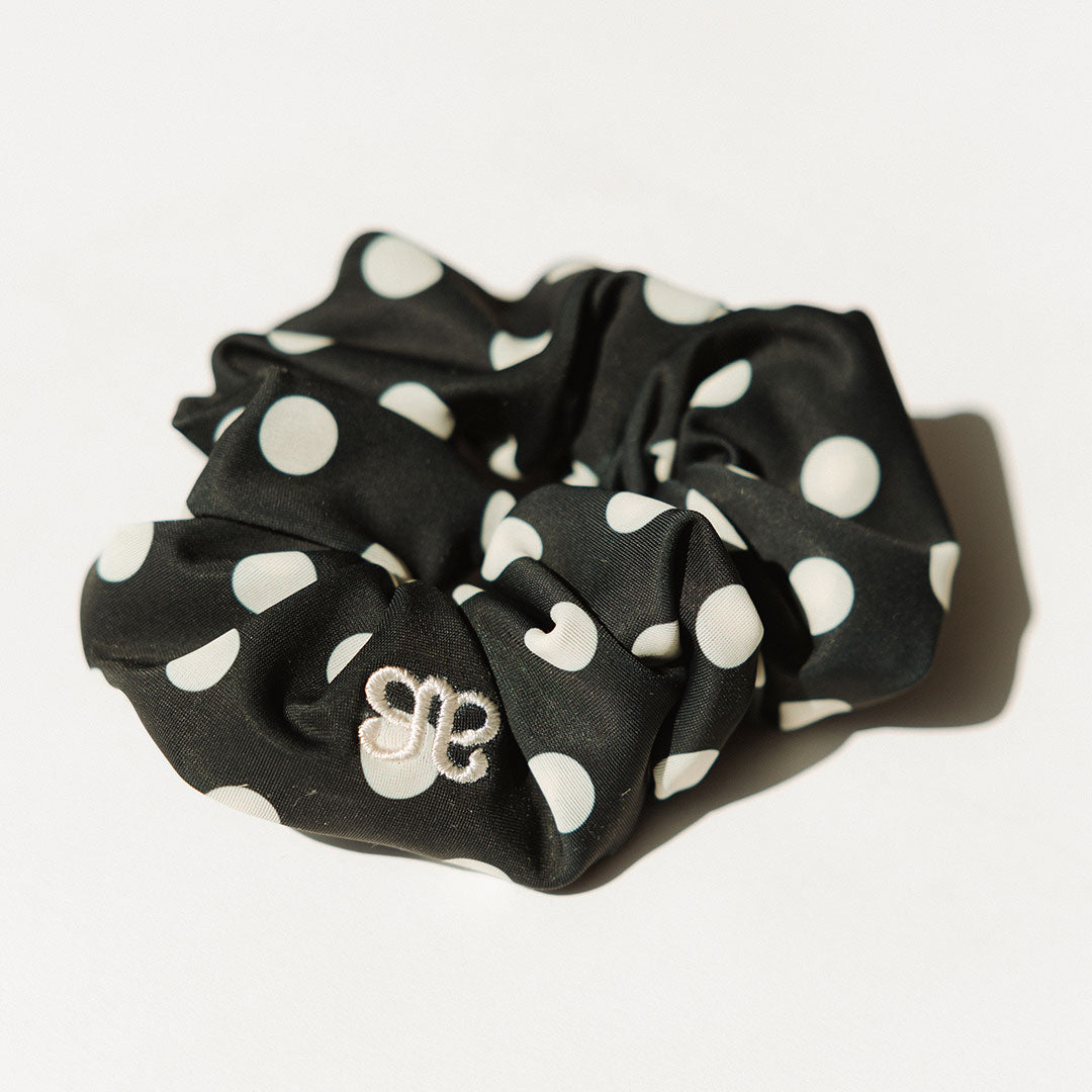 Black Polka Dot Hair Scrunchie - Soft Elastic Hair Tie for Women & Girls - Perfect for Ponytails, Buns & Everyday Hairstyles