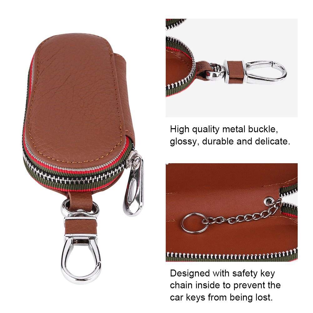Dweekiy Universal PU Leather Car Key Chain Holder - Zipper Key Case Storage Bag for Auto Keys (Brown) | Durable & Stylish Key Organizer for Men & Women | Perfect for Home, Office, and Travel Use