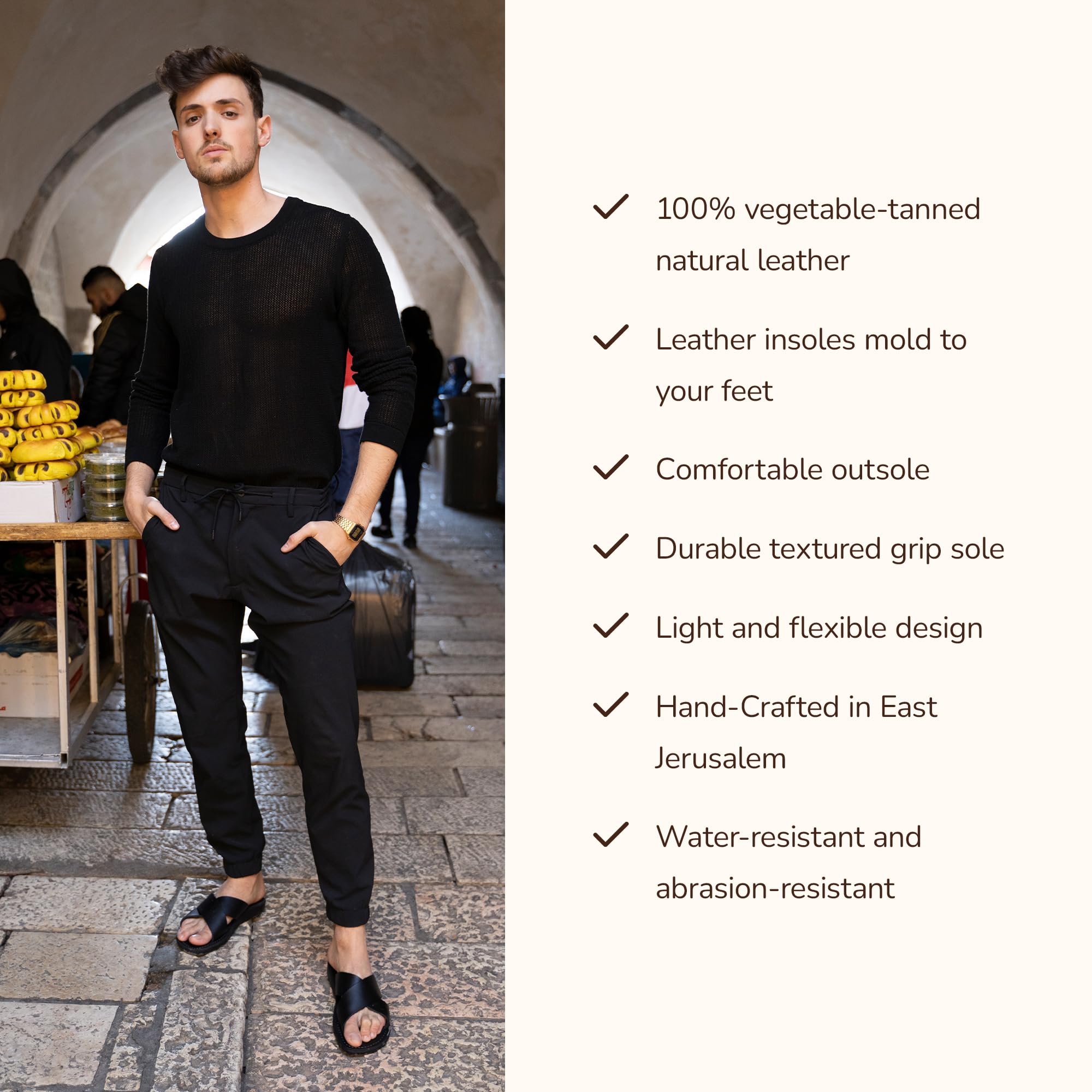 Elan Men's Leather Slide On Sandals - Comfortable Casual Summer Shoes for Beach, Pool & Outdoor Wear